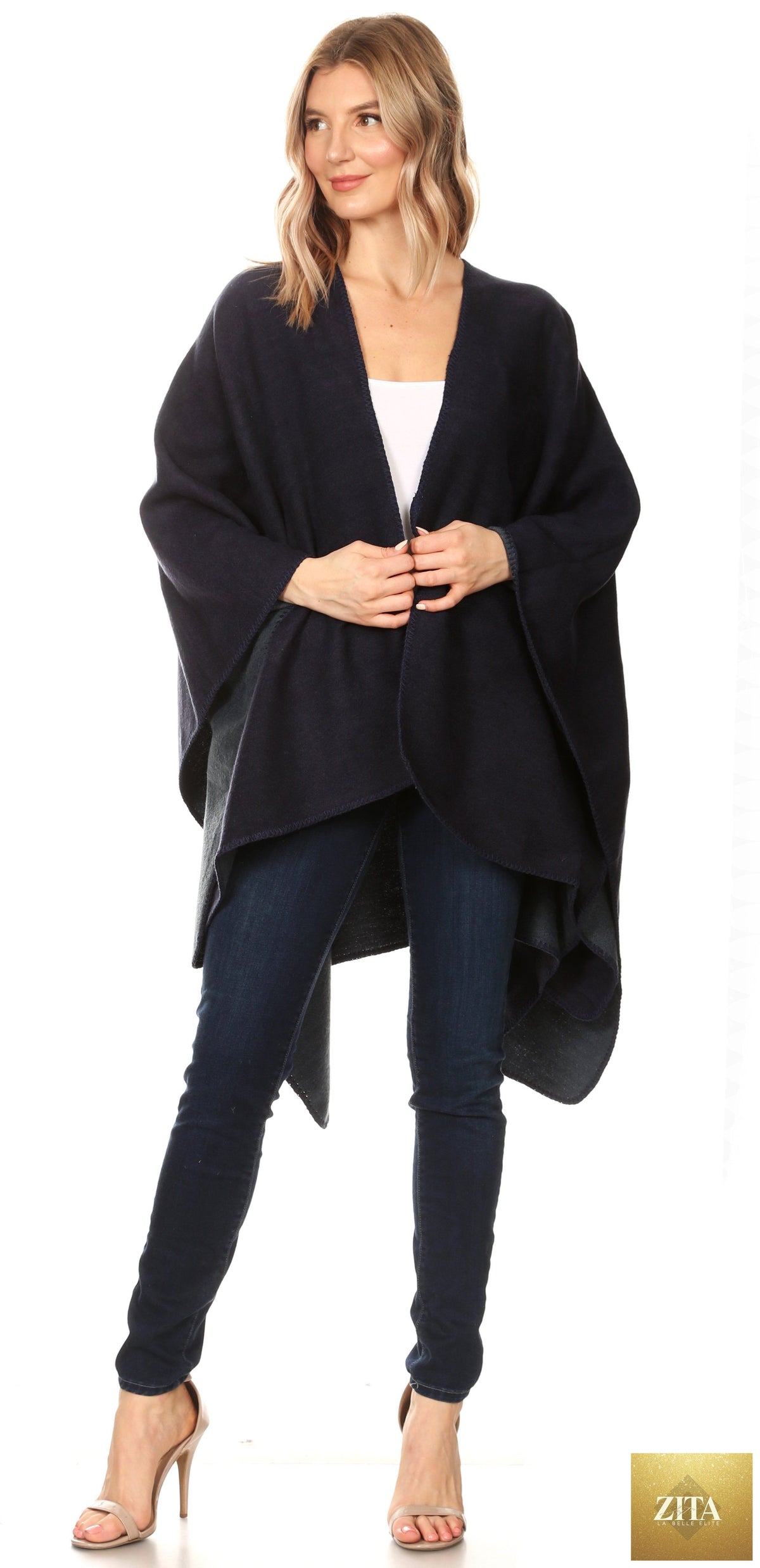 Sakkas Mari Women's Reversible Large Poncho Shawl Wrap Scarf Cape Ruana Blanket