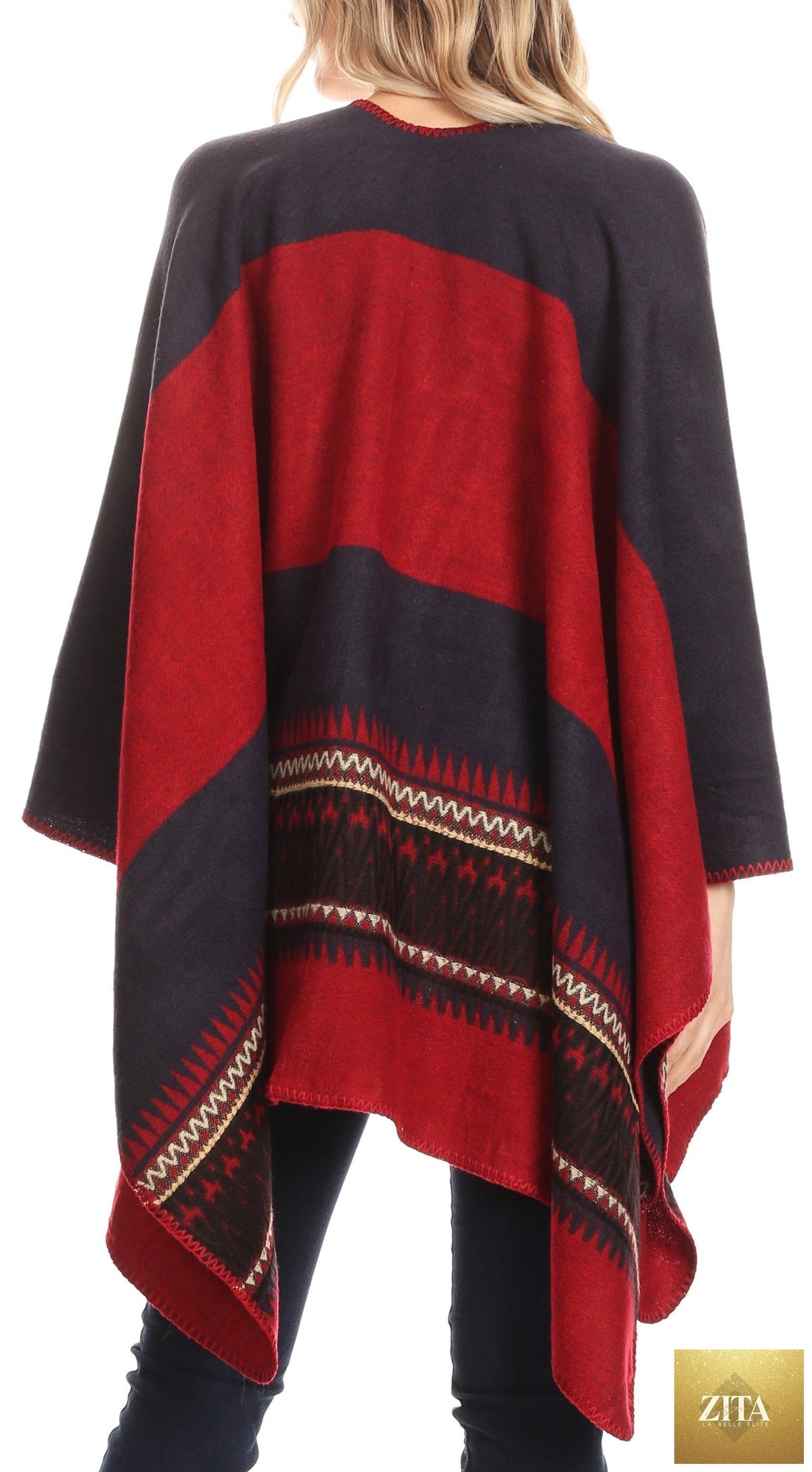 Sakkas Mari Women's Reversible Large Poncho Shawl Wrap Scarf Cape Ruana Blanket