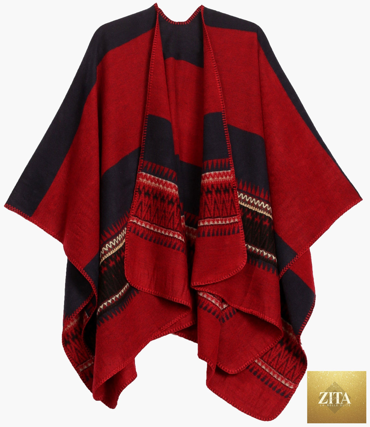 Sakkas Mari Women's Reversible Large Poncho Shawl Wrap Scarf Cape Ruana Blanket