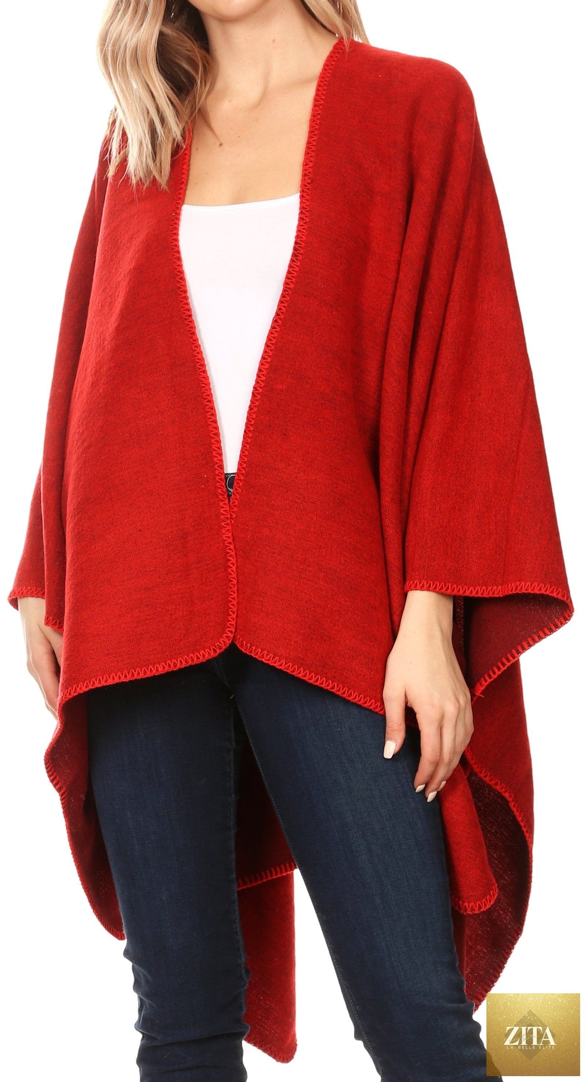 Sakkas Mari Women's Reversible Large Poncho Shawl Wrap Scarf Cape Ruana Blanket