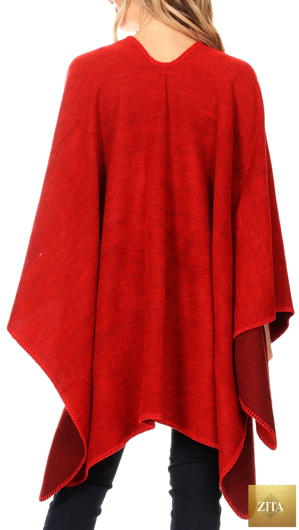 Sakkas Mari Women's Reversible Large Poncho Shawl Wrap Scarf Cape Ruana Blanket