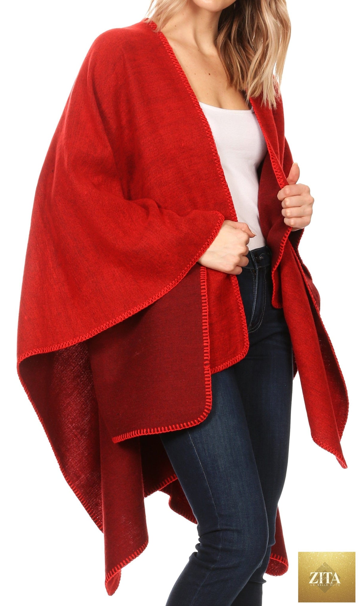 Sakkas Mari Women's Reversible Large Poncho Shawl Wrap Scarf Cape Ruana Blanket