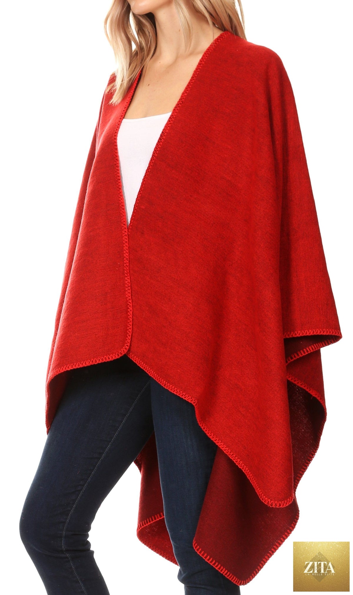 Sakkas Mari Women's Reversible Large Poncho Shawl Wrap Scarf Cape Ruana Blanket