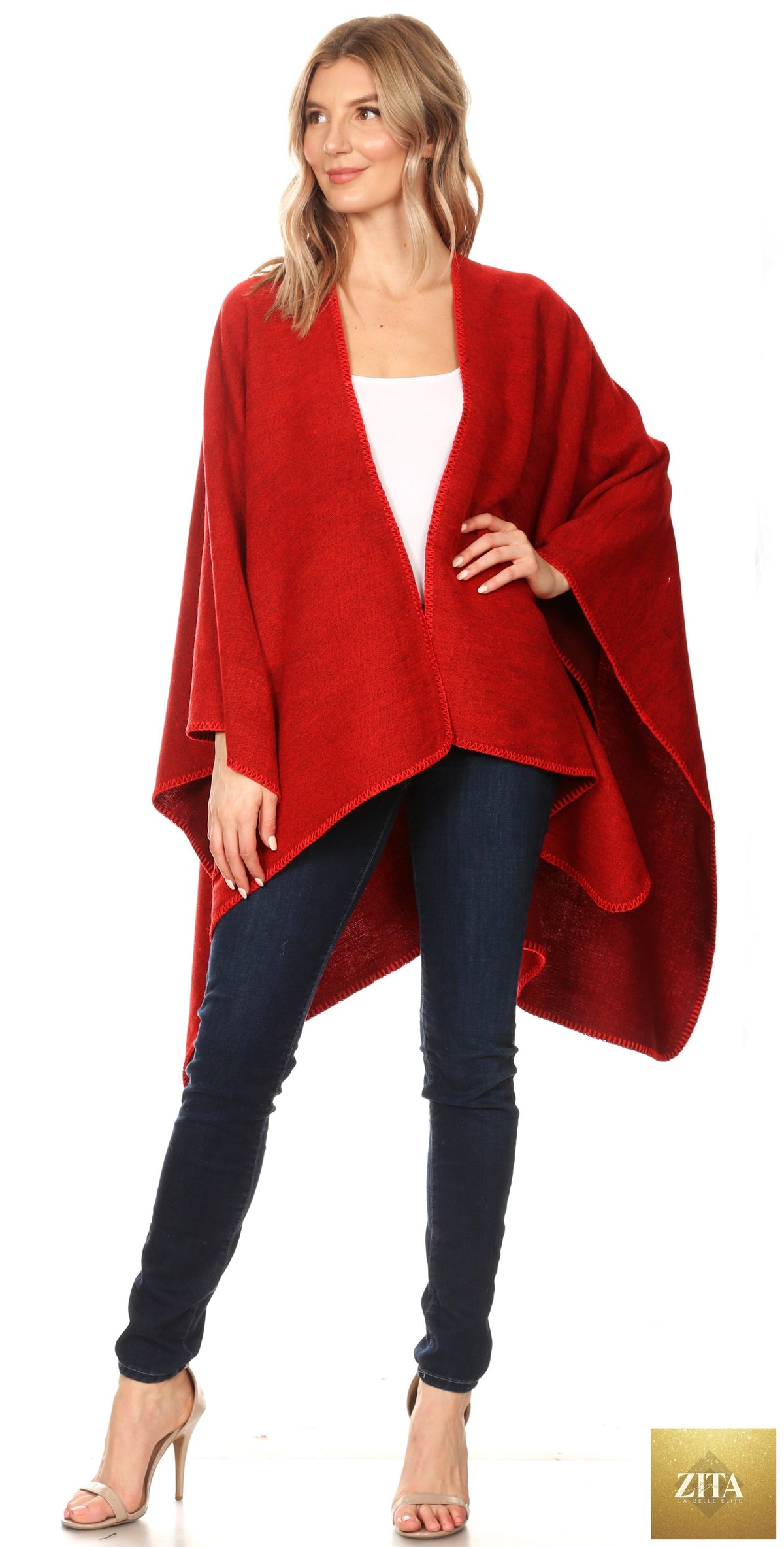 Sakkas Mari Women's Reversible Large Poncho Shawl Wrap Scarf Cape Ruana Blanket