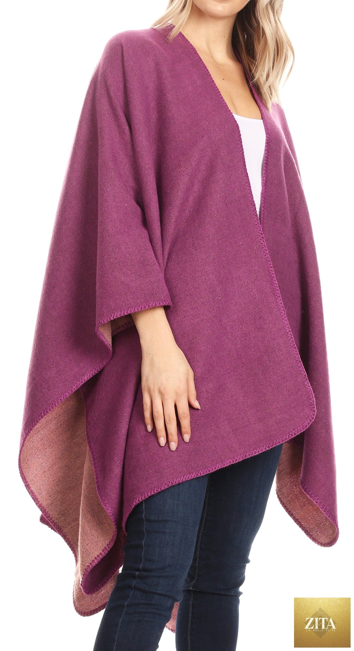 Sakkas Mari Women's Reversible Large Poncho Shawl Wrap Scarf Cape Ruana Blanket