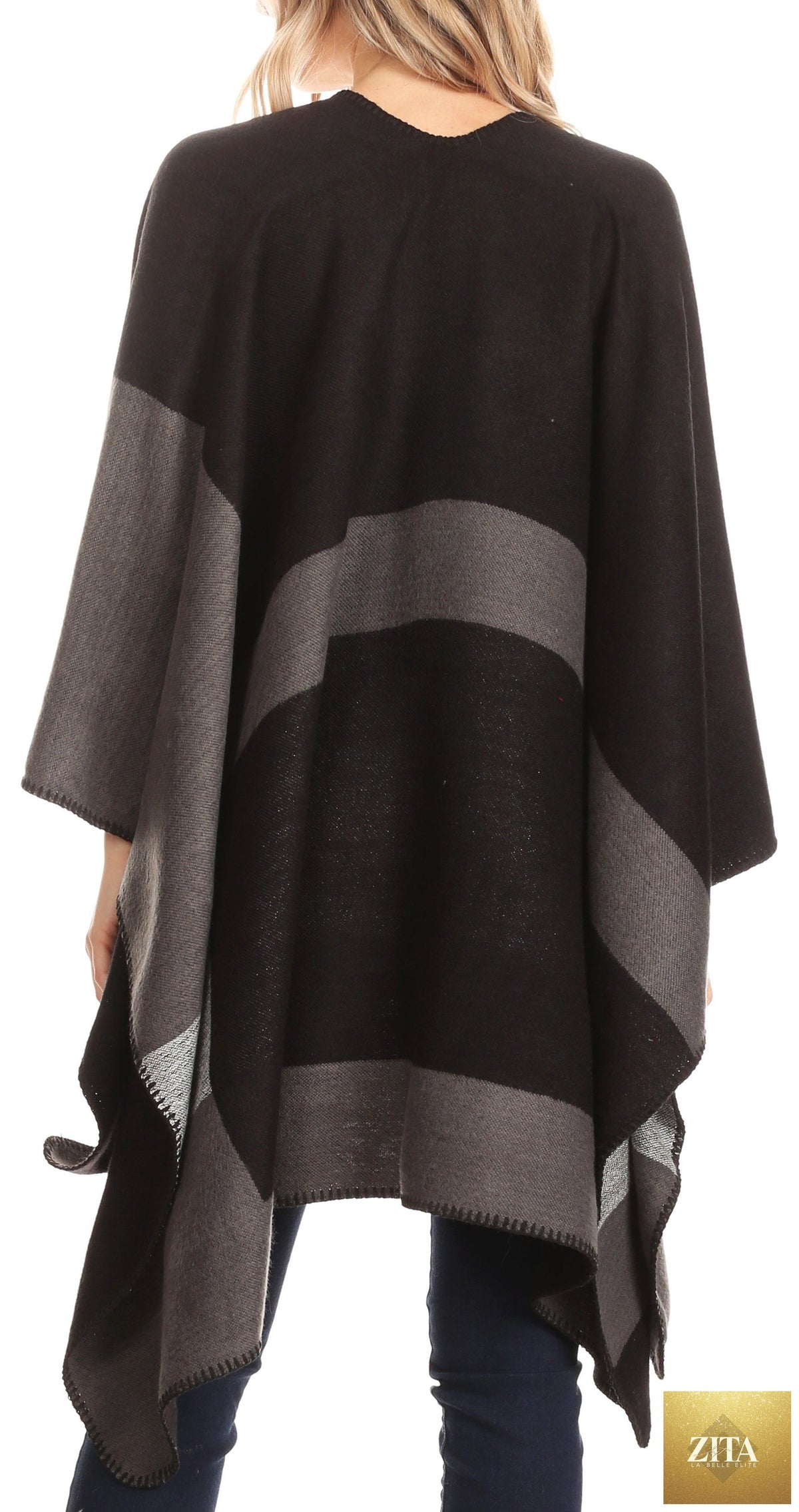 Sakkas Mari Women's Reversible Large Poncho Shawl Wrap Scarf Cape Ruana Blanket
