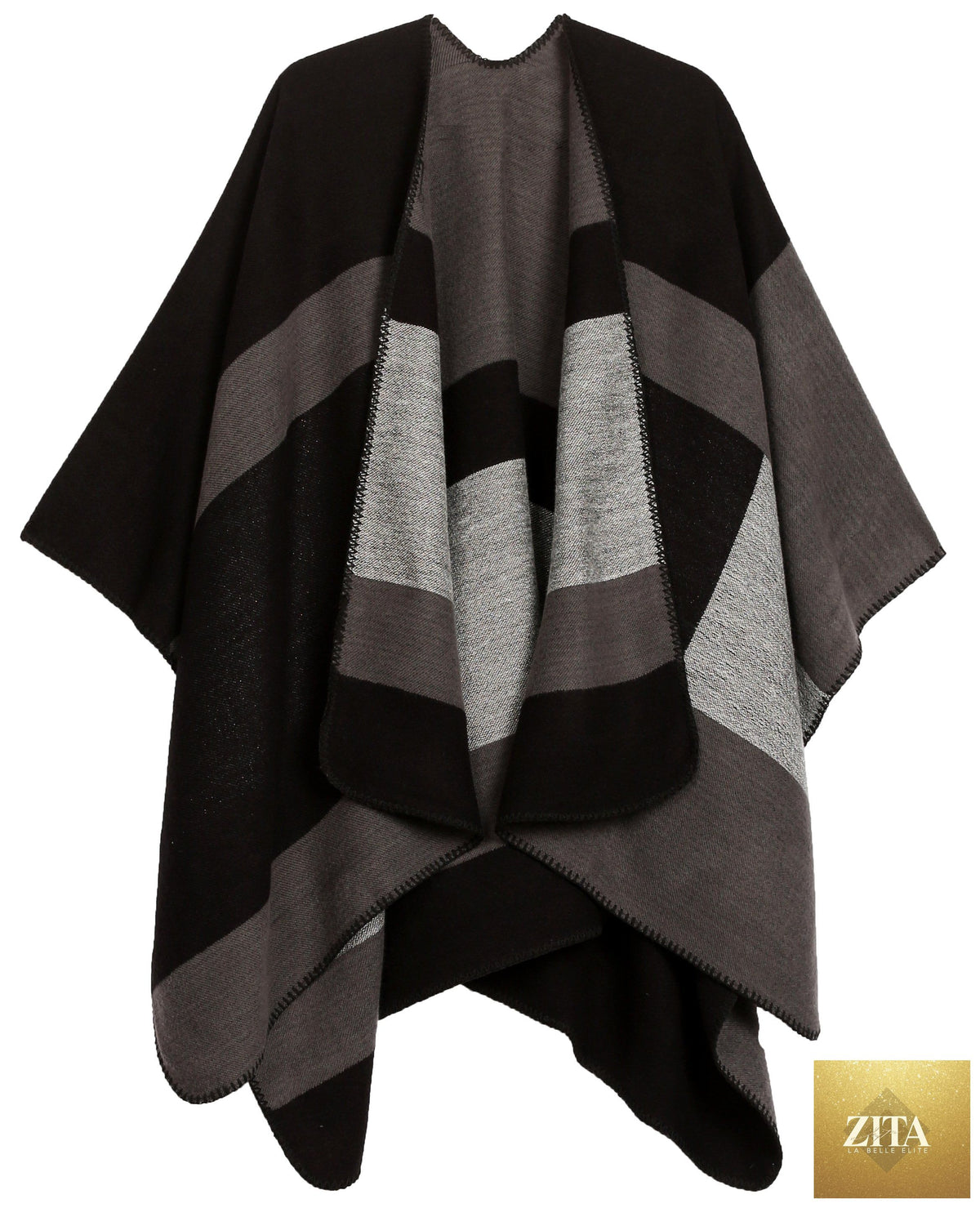 Sakkas Mari Women's Reversible Large Poncho Shawl Wrap Scarf Cape Ruana Blanket