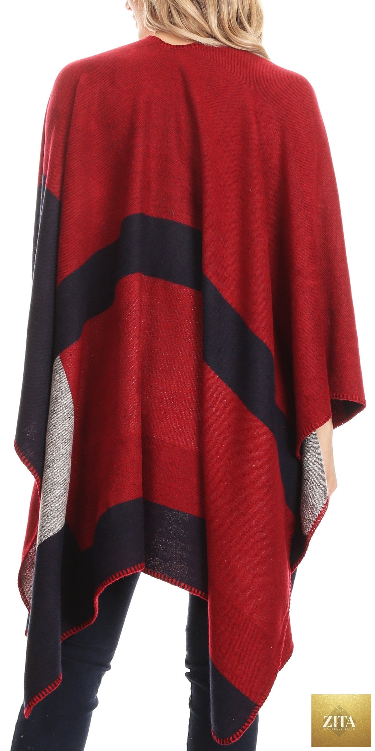Sakkas Mari Women's Reversible Large Poncho Shawl Wrap Scarf Cape Ruana Blanket
