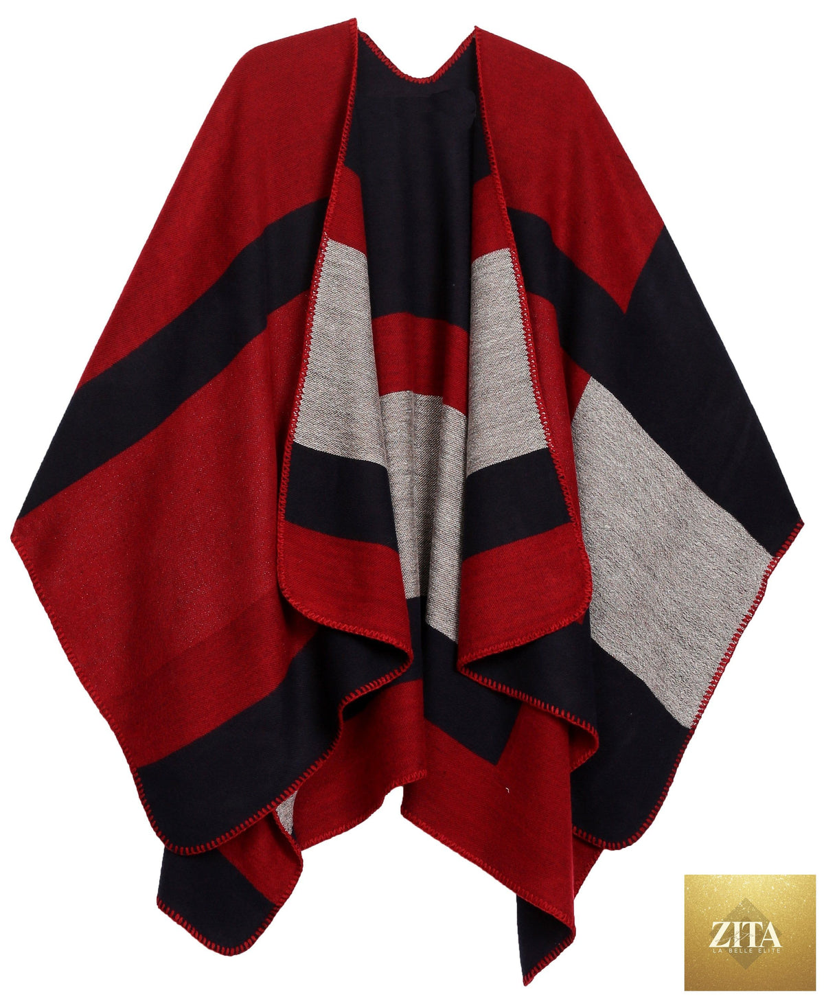 Sakkas Mari Women's Reversible Large Poncho Shawl Wrap Scarf Cape Ruana Blanket