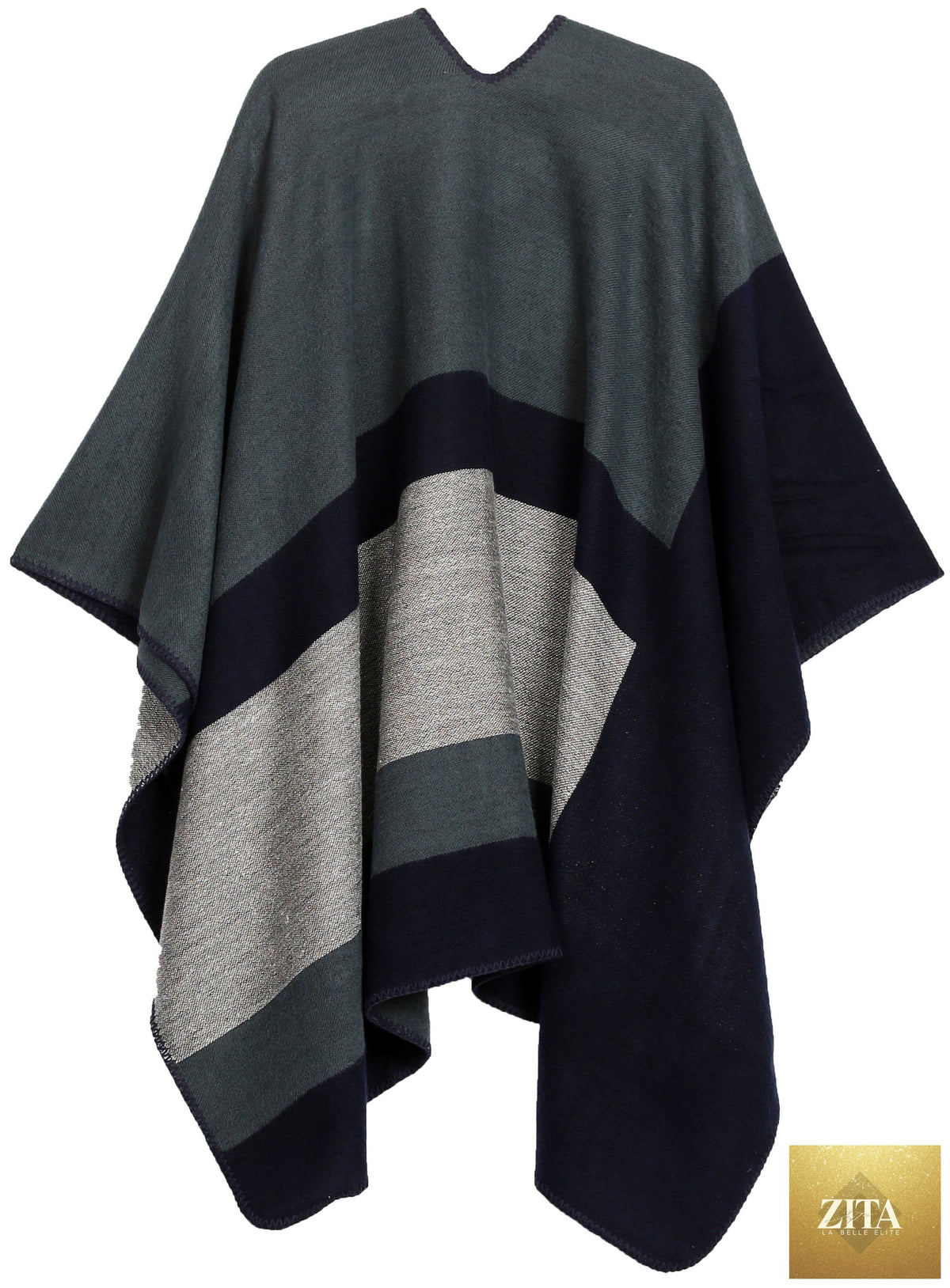 Sakkas Mari Women's Reversible Large Poncho Shawl Wrap Scarf Cape Ruana Blanket