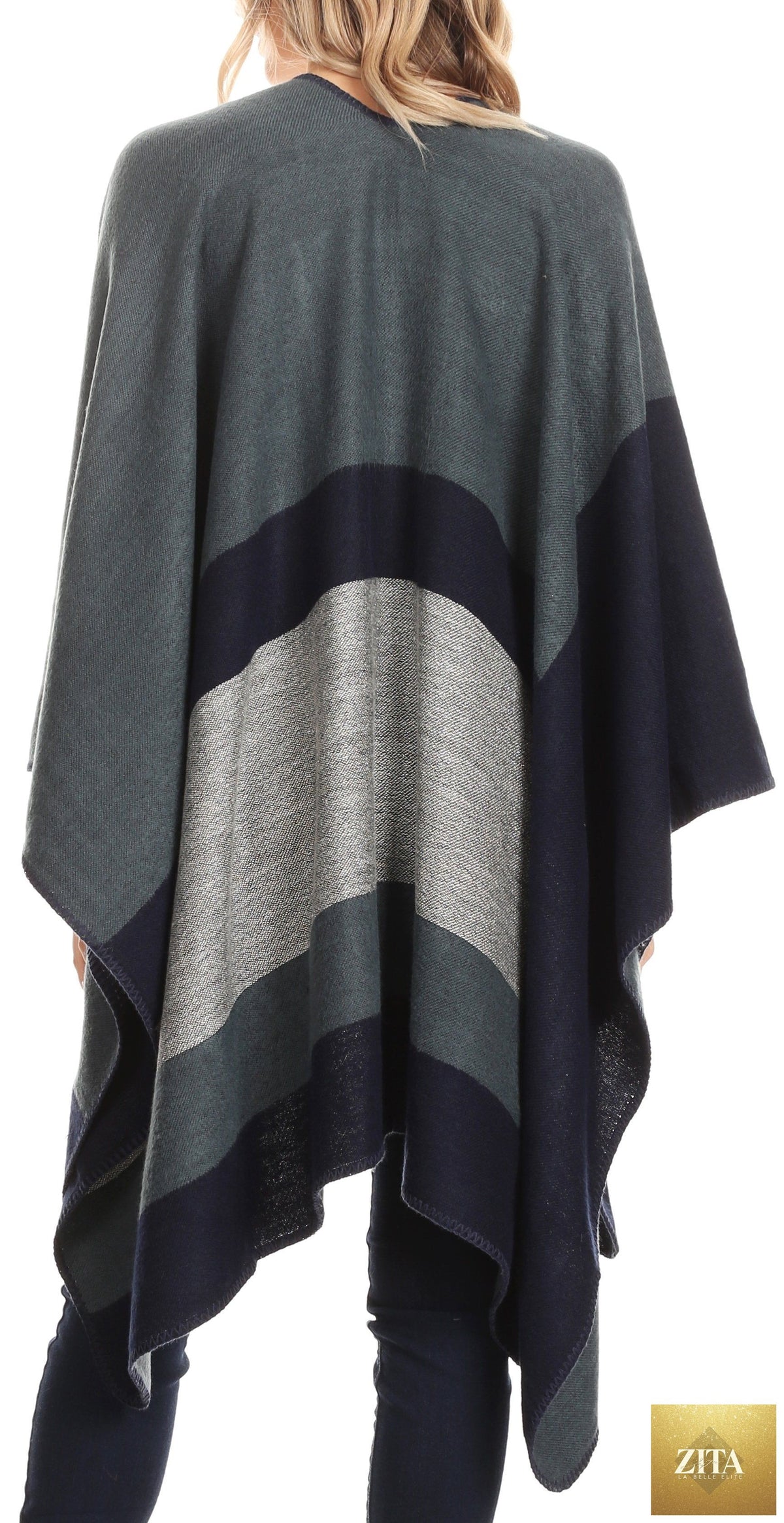 Sakkas Mari Women's Reversible Large Poncho Shawl Wrap Scarf Cape Ruana Blanket