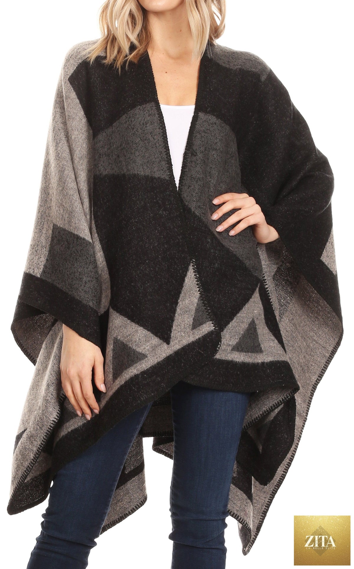 Sakkas Mari Women's Reversible Large Poncho Shawl Wrap Scarf Cape Ruana Blanket