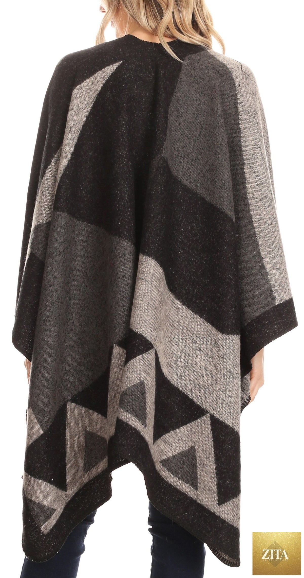 Sakkas Mari Women's Reversible Large Poncho Shawl Wrap Scarf Cape Ruana Blanket