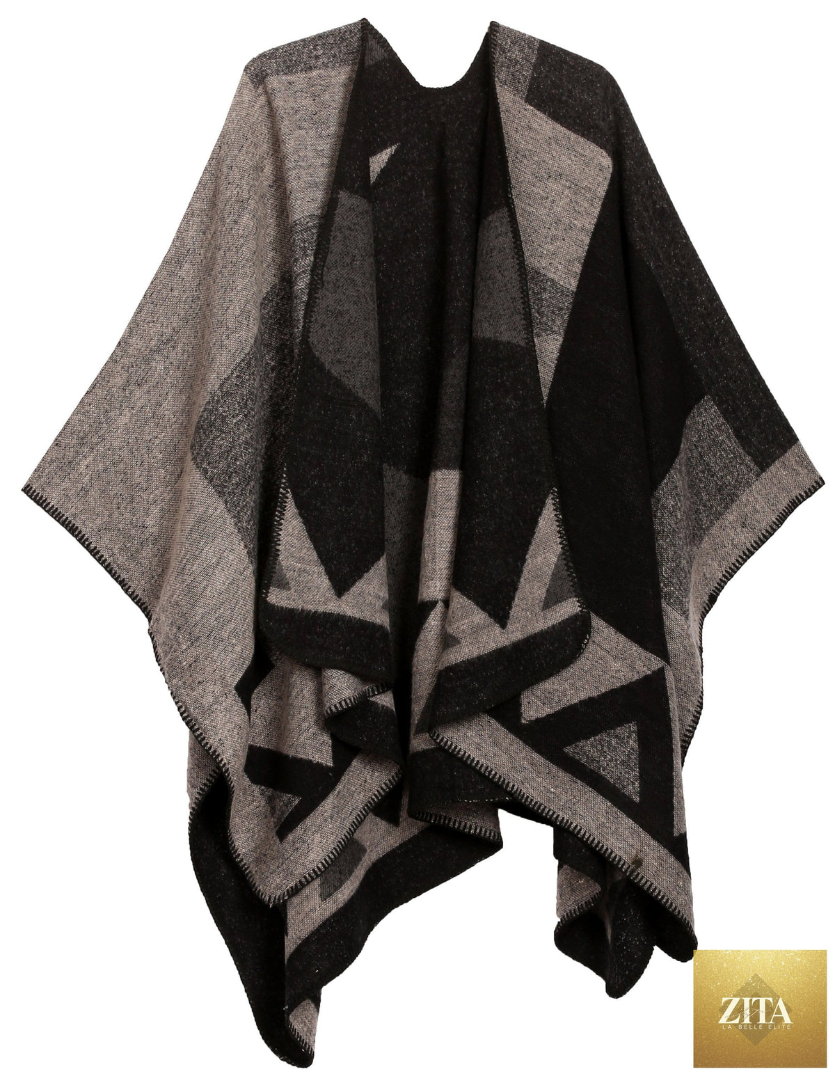 Sakkas Mari Women's Reversible Large Poncho Shawl Wrap Scarf Cape Ruana Blanket