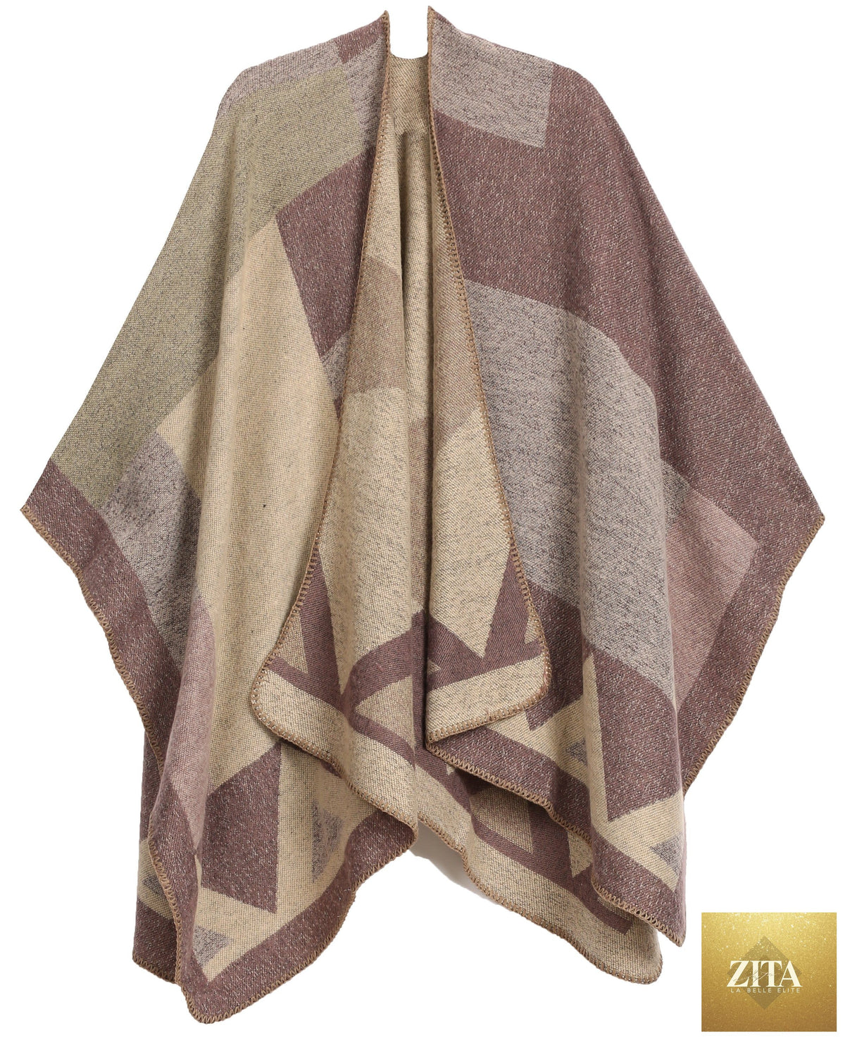 Sakkas Mari Women's Reversible Large Poncho Shawl Wrap Scarf Cape Ruana Blanket