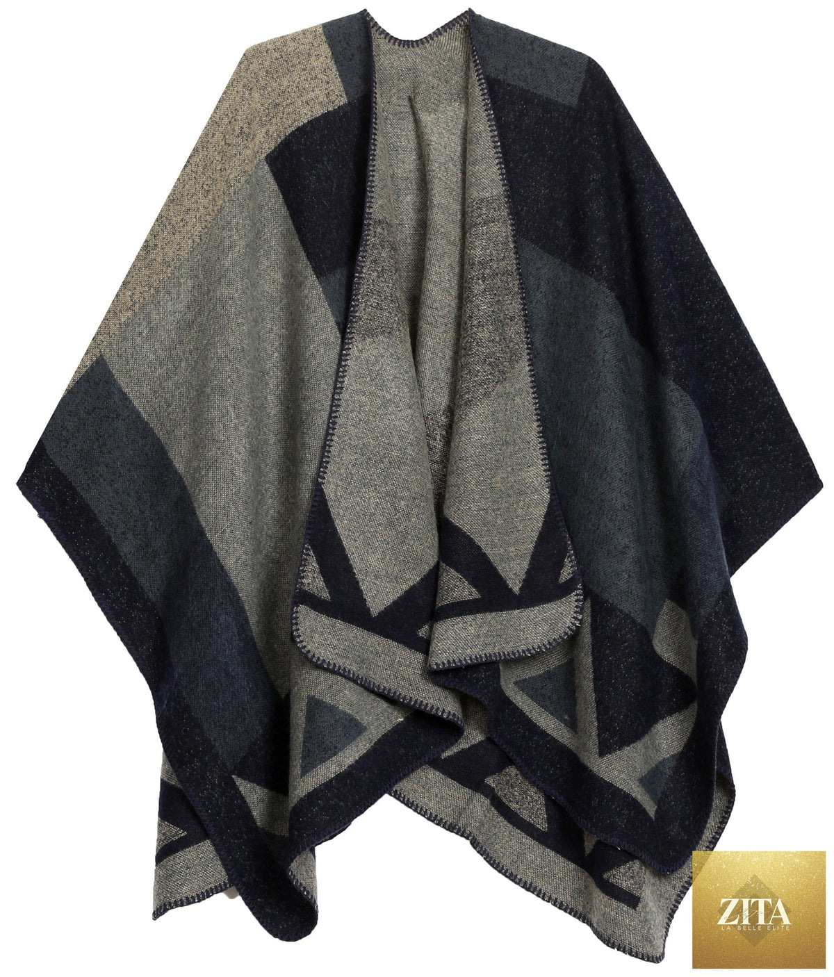 Sakkas Mari Women's Reversible Large Poncho Shawl Wrap Scarf Cape Ruana Blanket