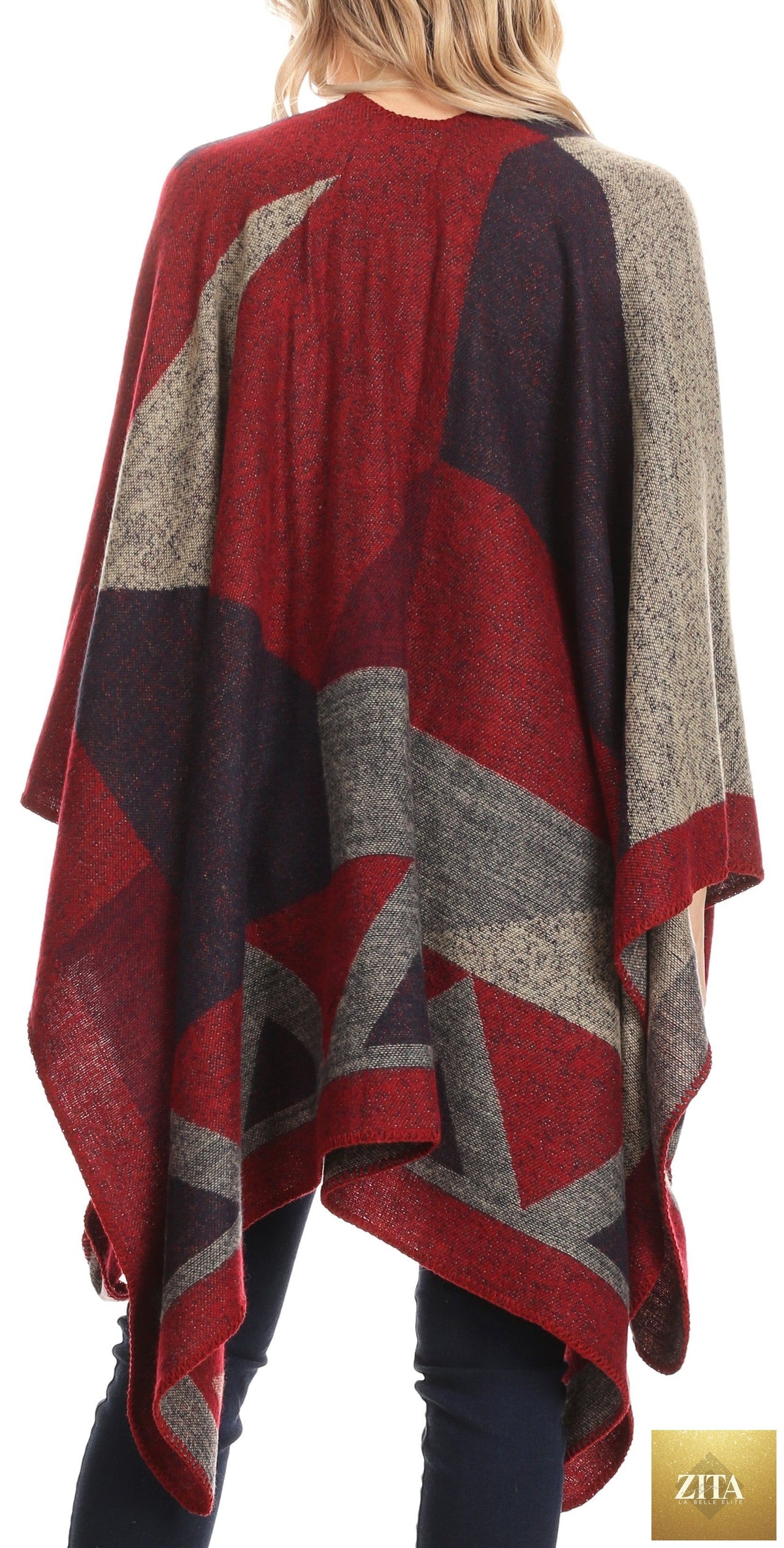 Sakkas Mari Women's Reversible Large Poncho Shawl Wrap Scarf Cape Ruana Blanket