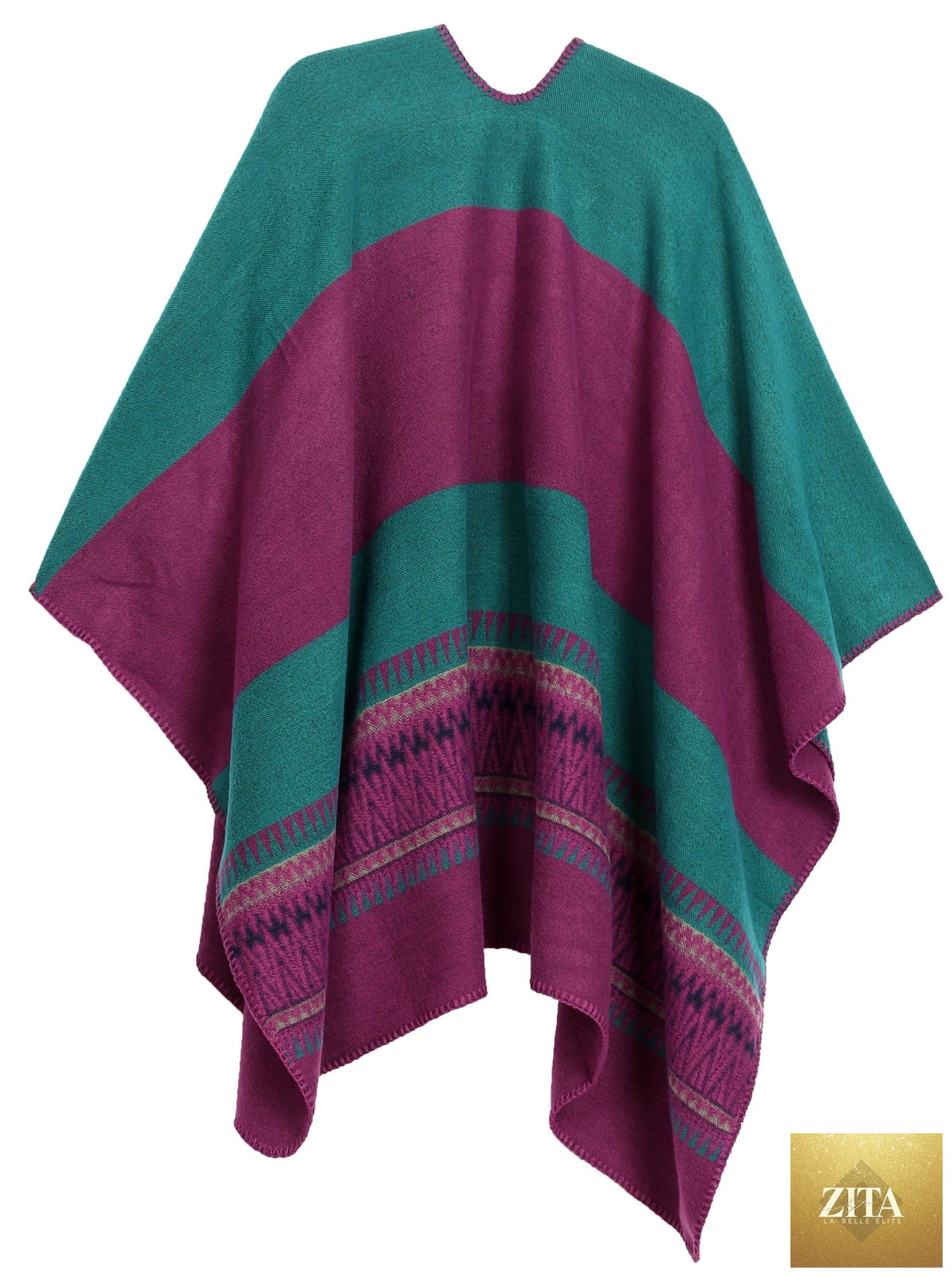 Sakkas Mari Women's Reversible Large Poncho Shawl Wrap Scarf Cape Ruana Blanket