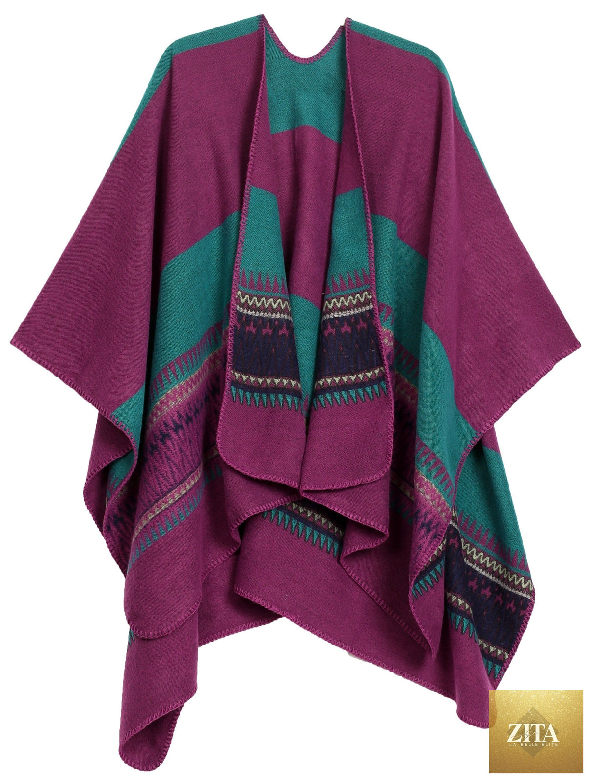 Sakkas Mari Women's Reversible Large Poncho Shawl Wrap Scarf Cape Ruana Blanket