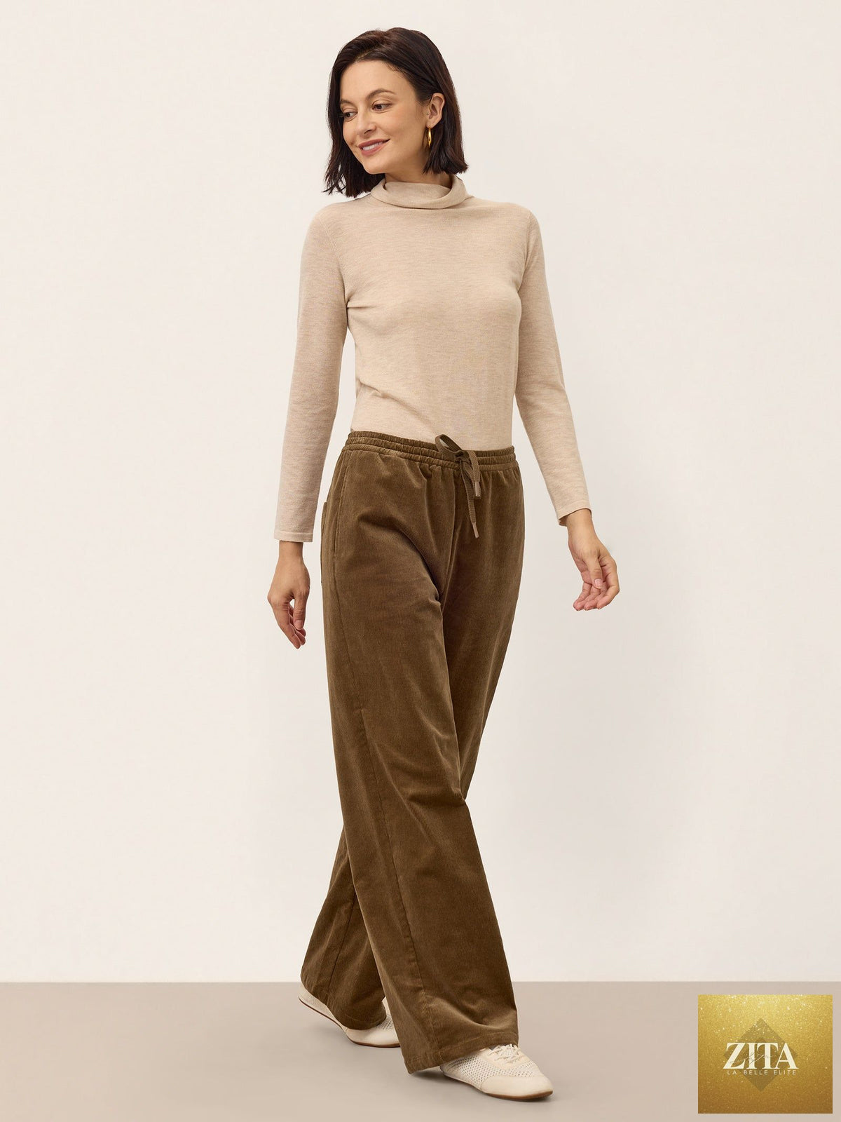 Cotton Corduroy Drawstring Waist Straight Leg Pants ALORA