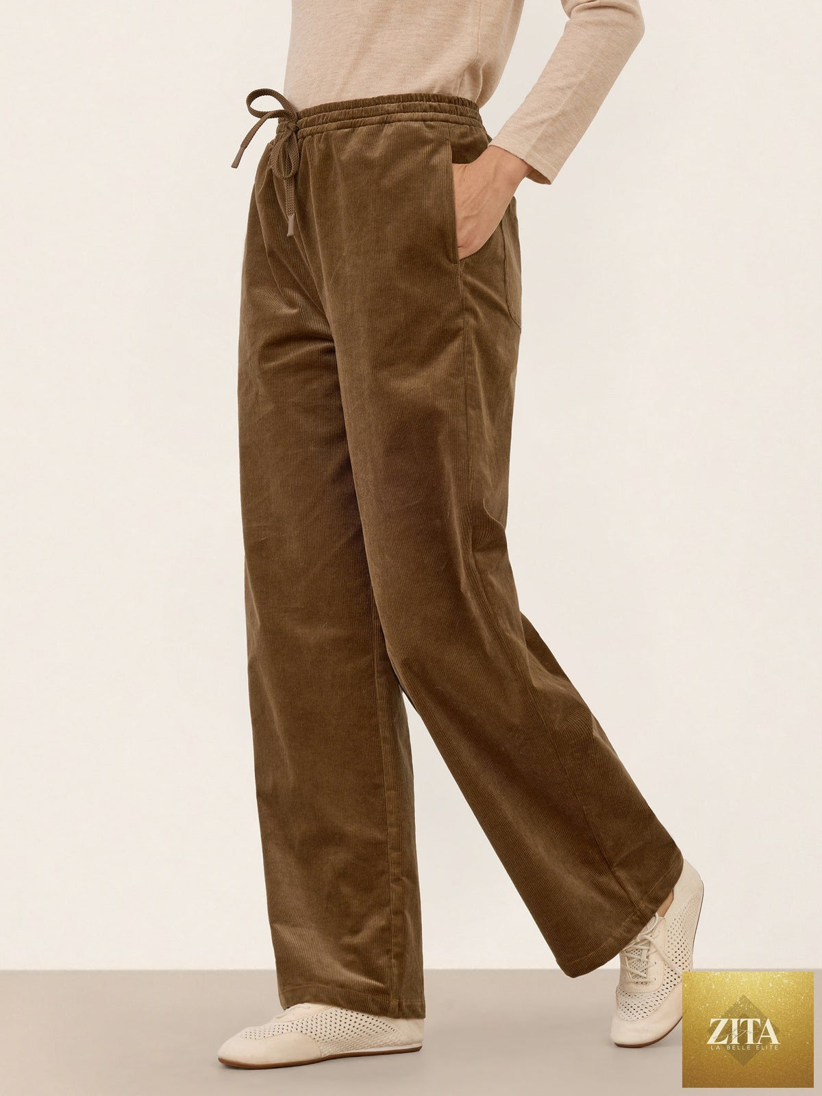 Cotton Corduroy Drawstring Waist Straight Leg Pants ALORA