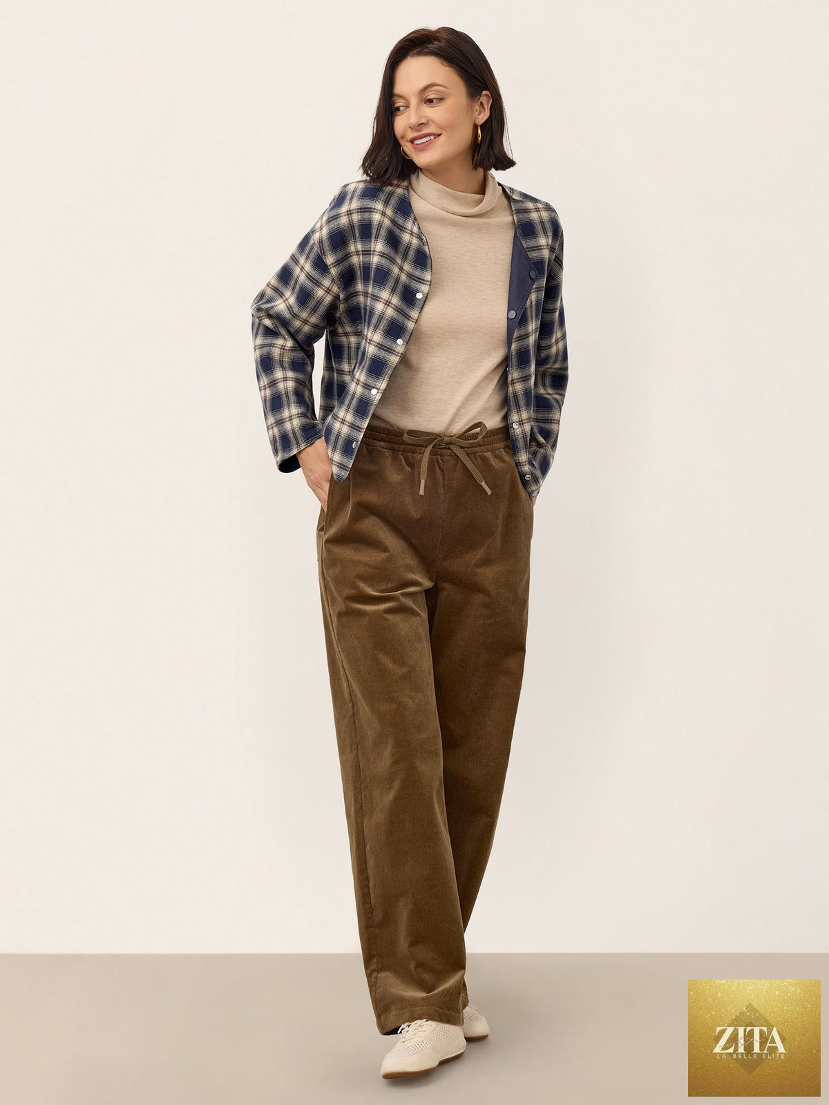 Cotton Corduroy Drawstring Waist Straight Leg Pants ALORA