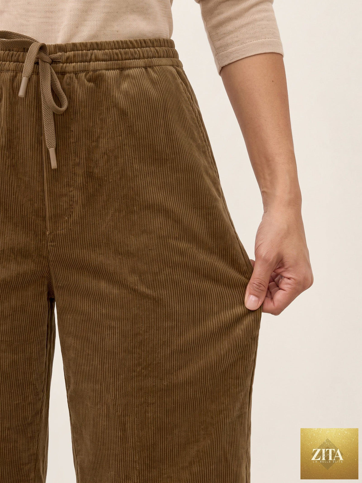 Cotton Corduroy Drawstring Waist Straight Leg Pants ALORA