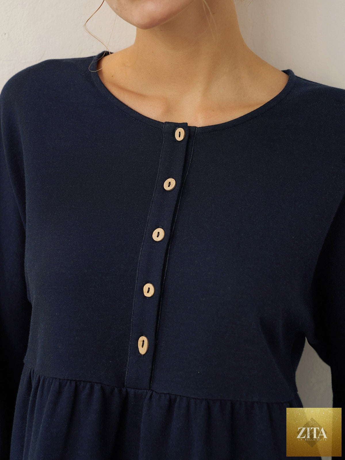 Organic Cotton Patchwork Cuff Button Decor Top AUDREY