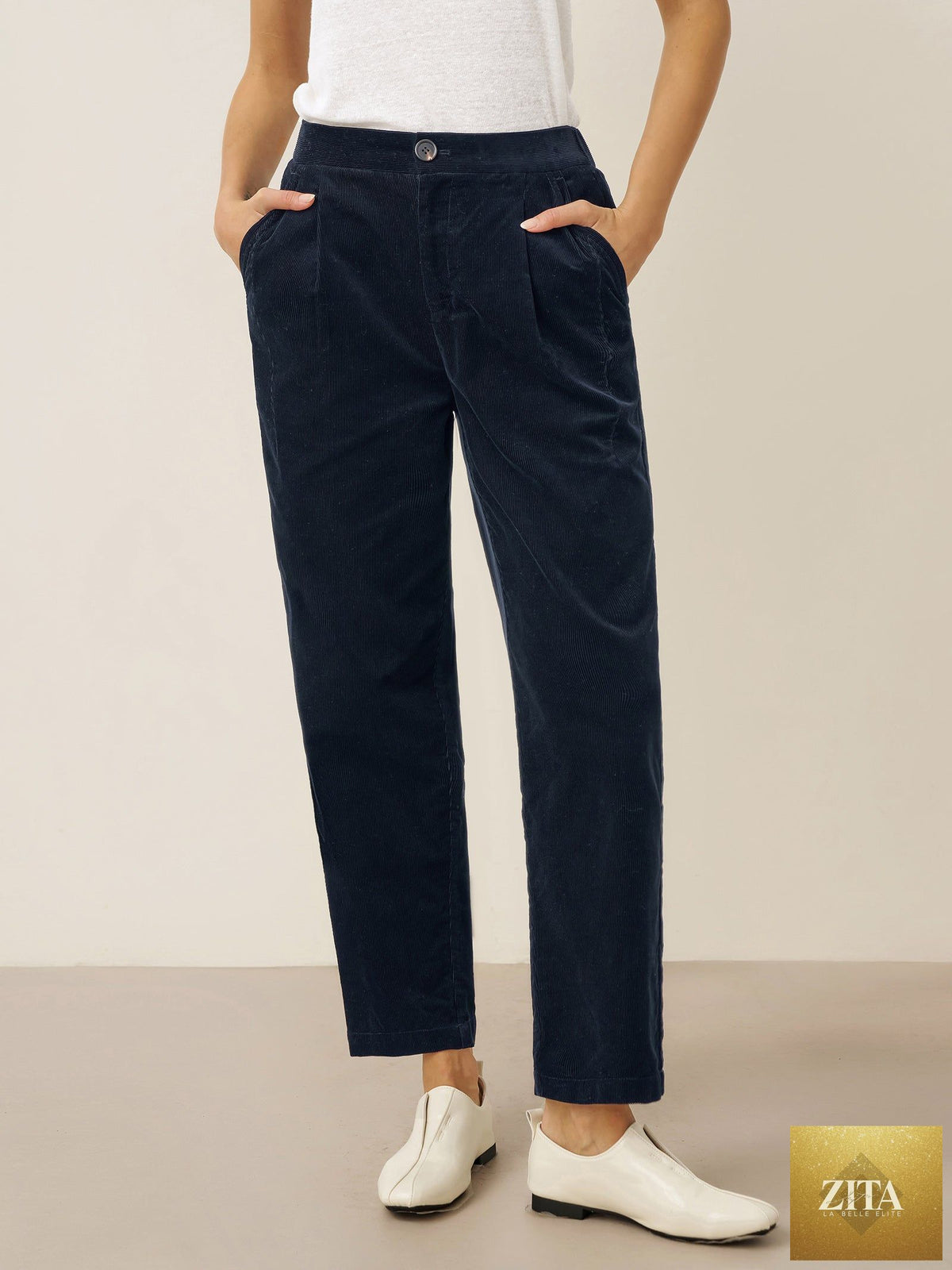 Cotton Elastic Waist Tapered Pants NIKKI