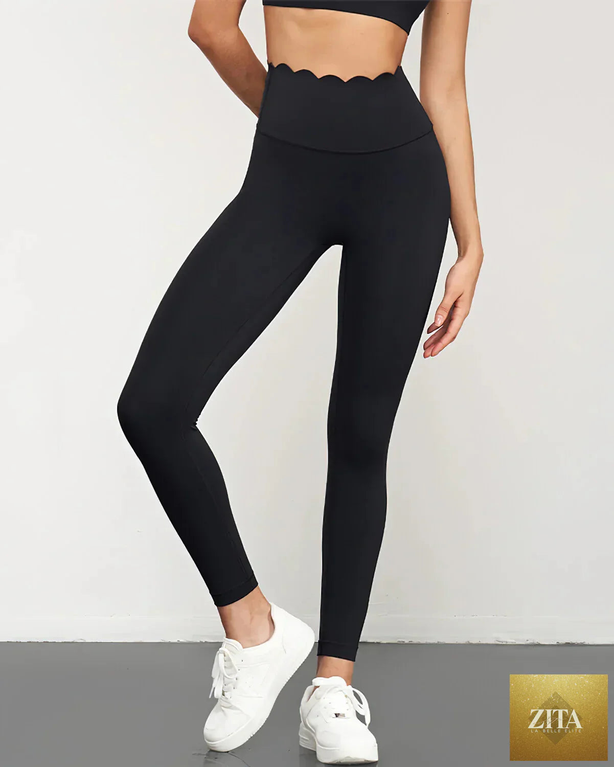 Hello Day Scalloped Waist High Rise Leggings