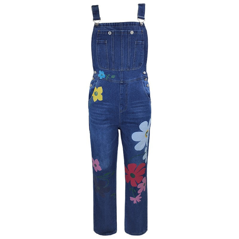 Women's printed ripped loose straight-leg high-waist denim pants by FitiqueFit, showcasing distressed details and relaxed fit.