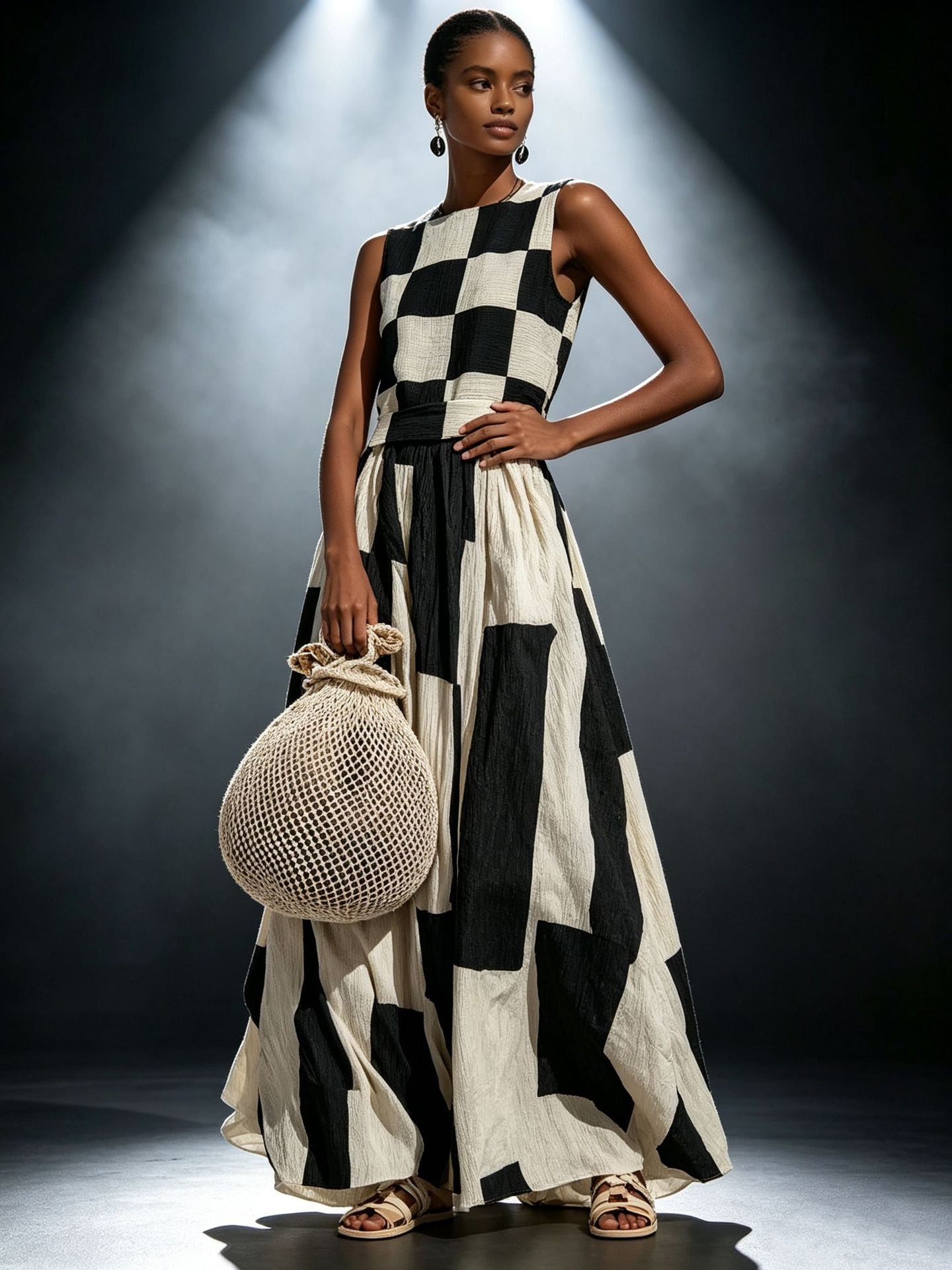 Sleeveless round neck loose maxi dress by FitiqueFit, flowing fabric, and casual style perfect for warm weather or summer days.