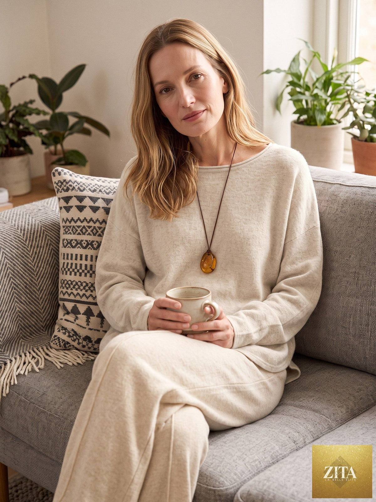 100% Mongolian Cashmere Hand-Finished Rolled Edge Knit Top AMARA