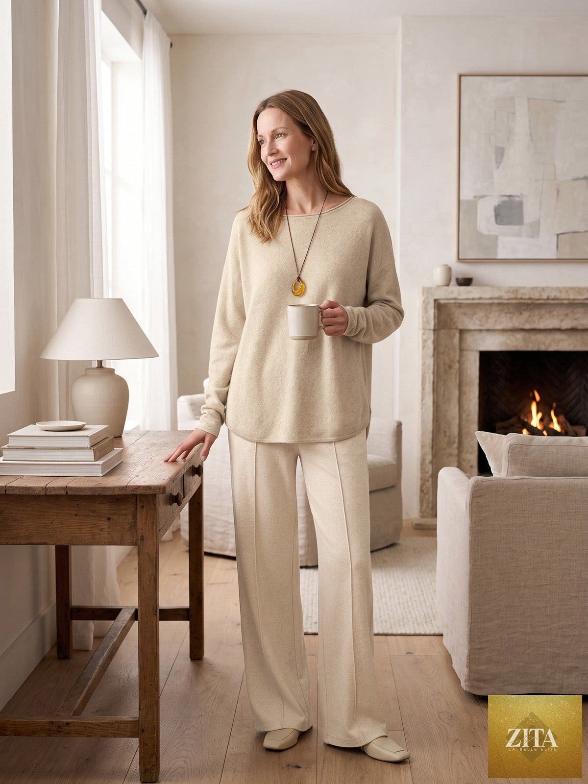 100% Mongolian Cashmere Hand-Finished Rolled Edge Knit Top AMARA