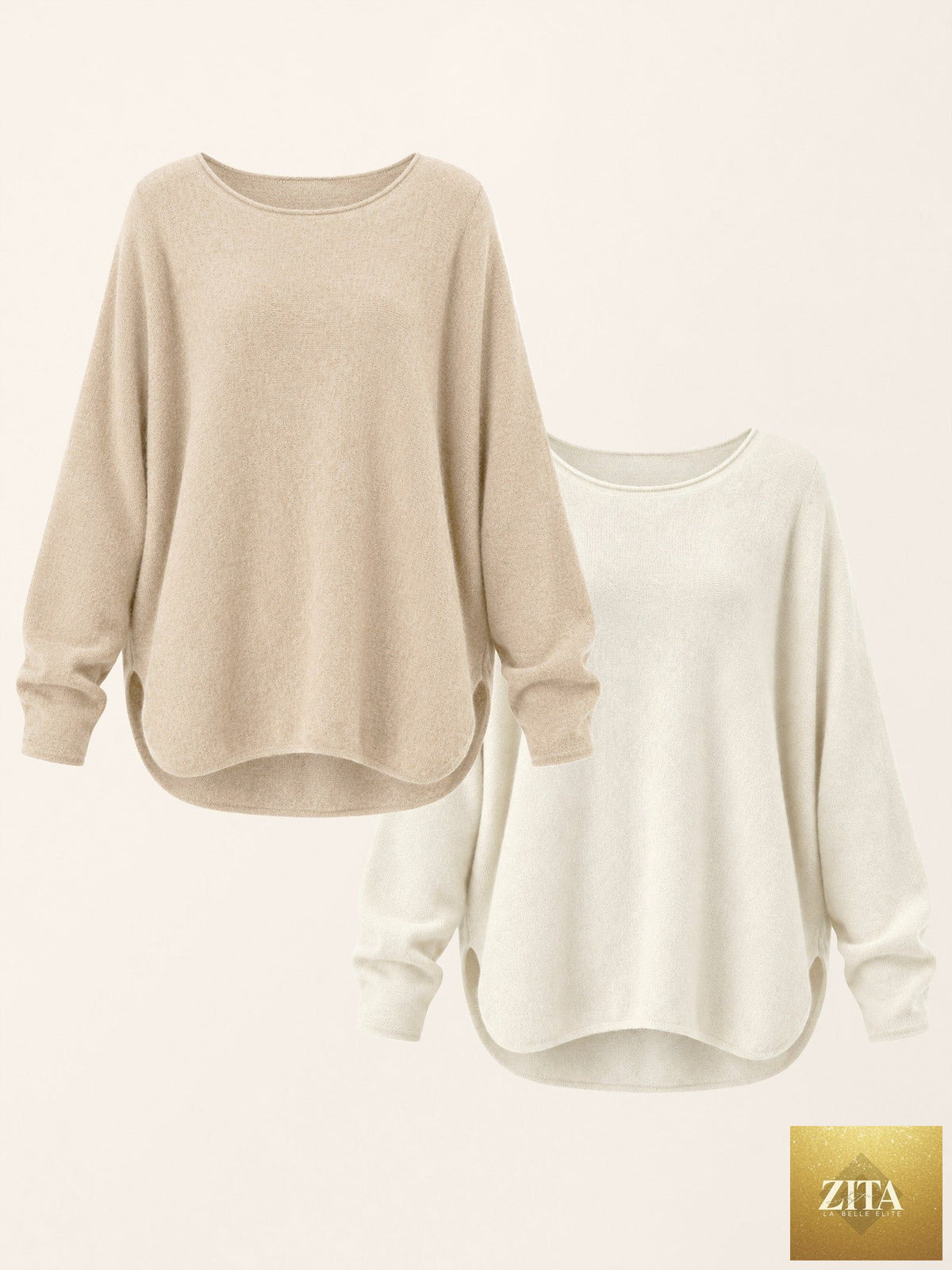 100% Mongolian Cashmere Hand-Finished Rolled Edge Knit Top AMARA