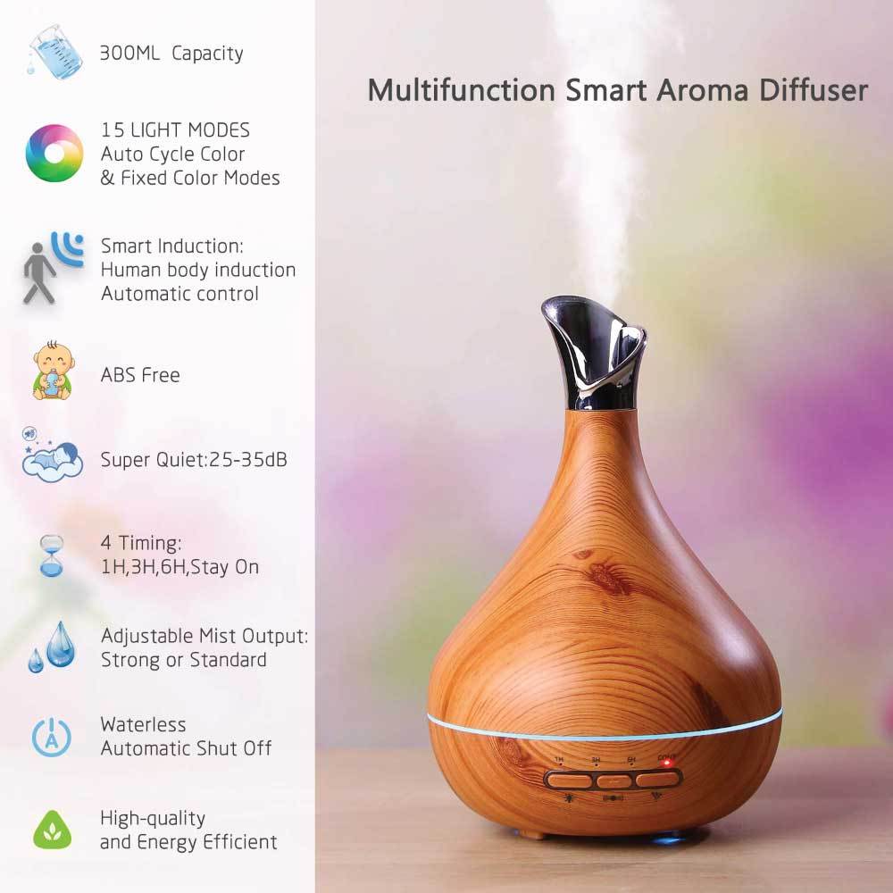 Essential Oil Aroma Diffuser Tulip Light Wood  -Ultrasonic Mist Ozdingo