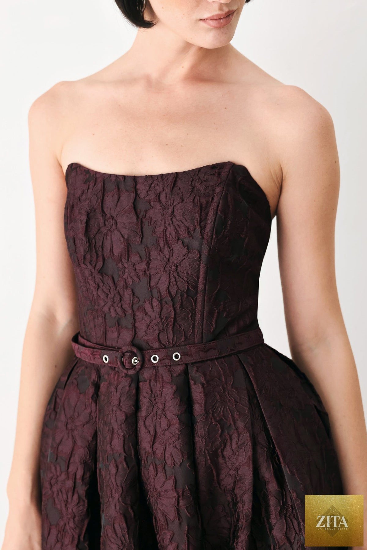 BURGUNDY COUTURE SWAY WOVEN MIDI DRESS