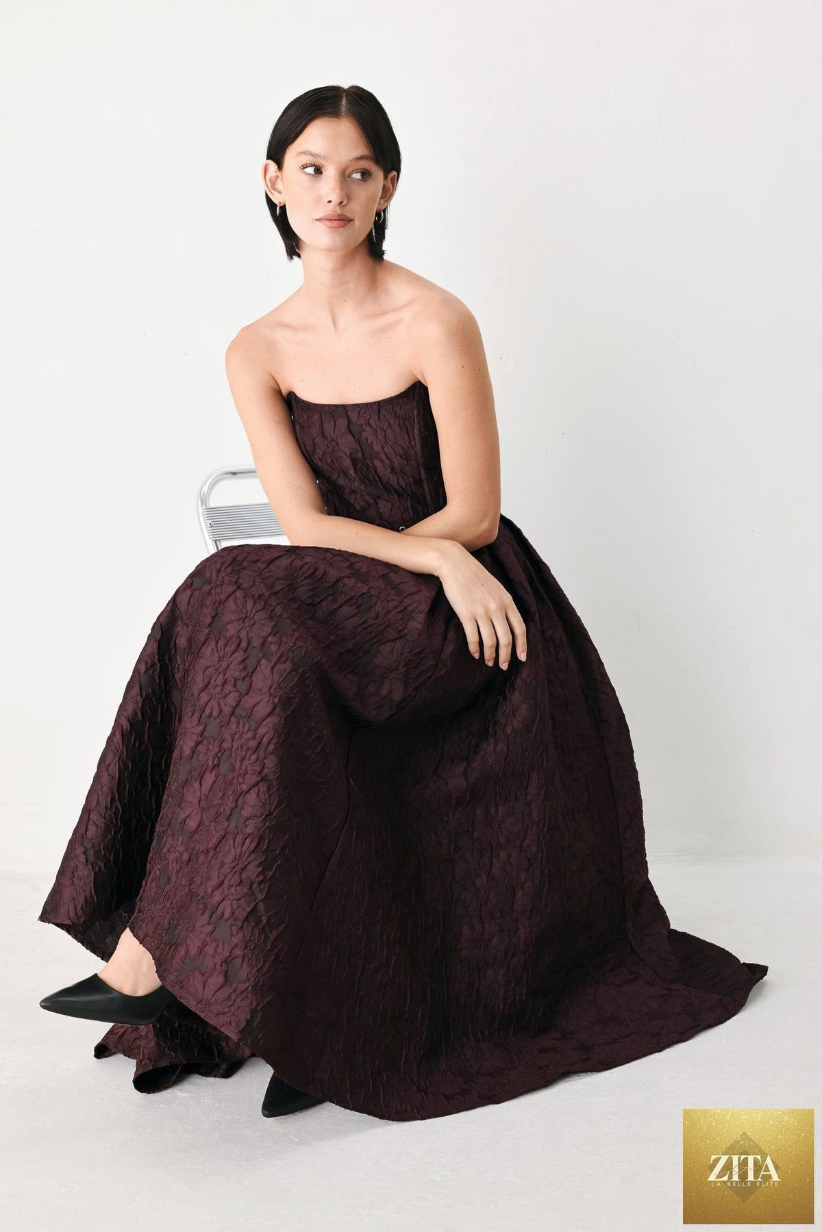 BURGUNDY COUTURE SWAY WOVEN MIDI DRESS