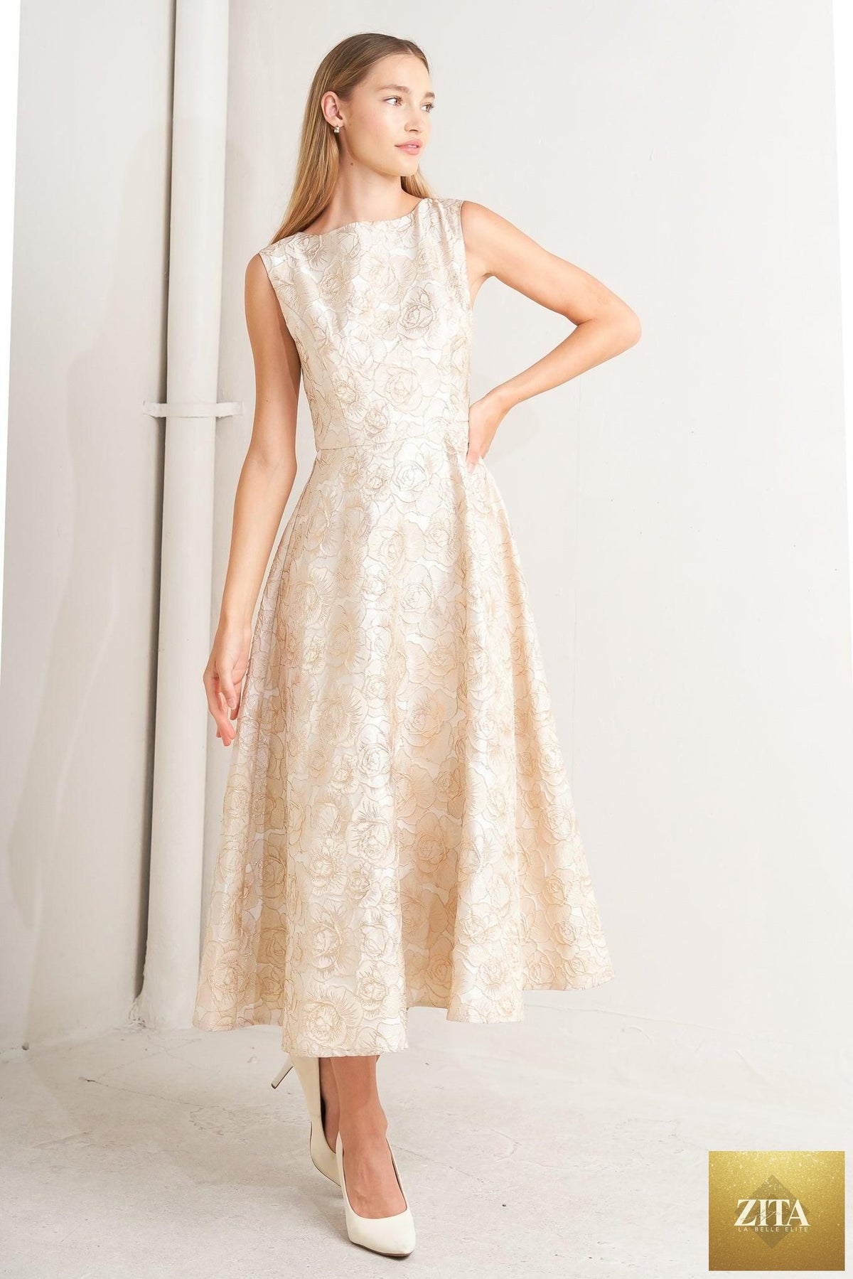 GILDED ROSE WOVEN MIDI DRESS