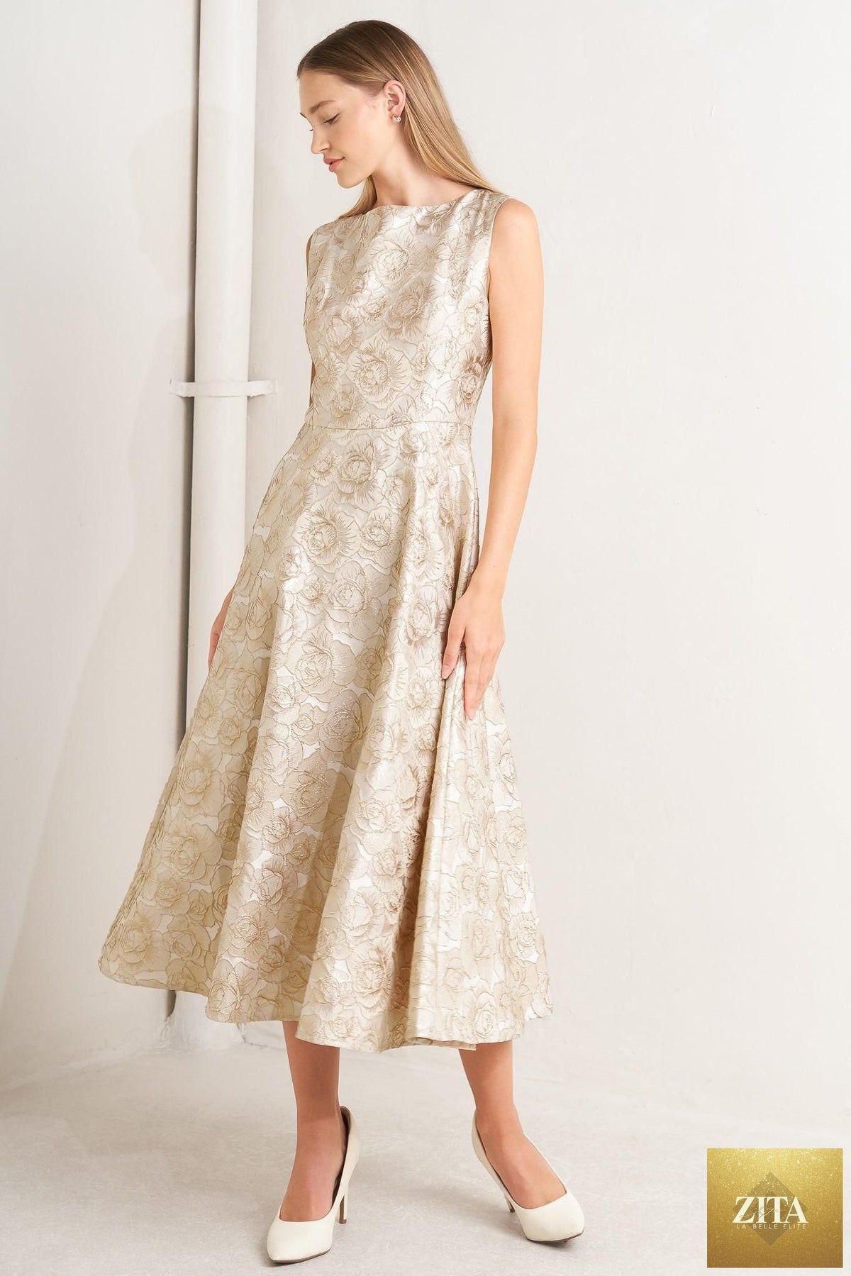 GILDED ROSE WOVEN MIDI DRESS