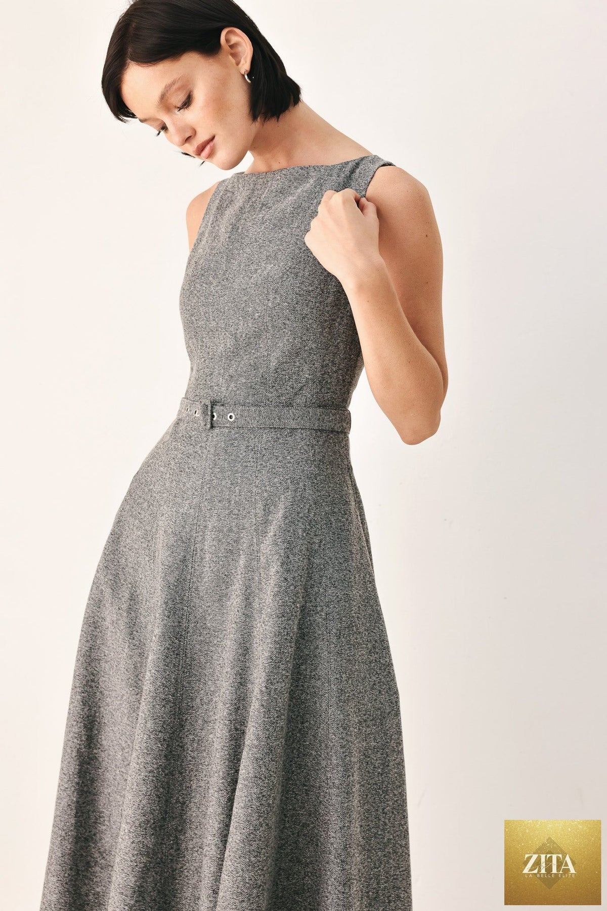 SILVER LINING BELTED A-LINE MIDI DRESS