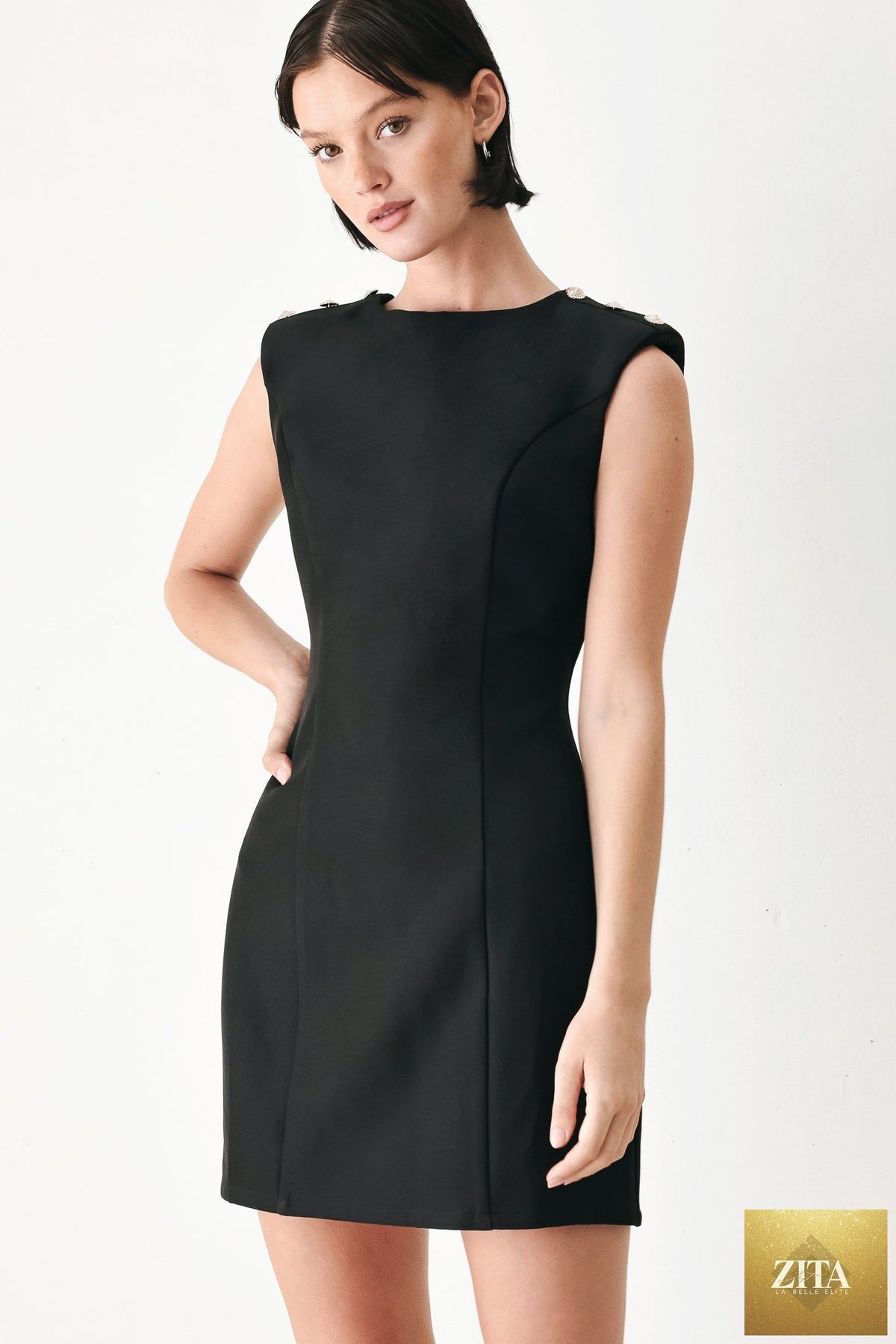 EBONY MODERN EDGE WOVEN MINI SHIFT DRESS