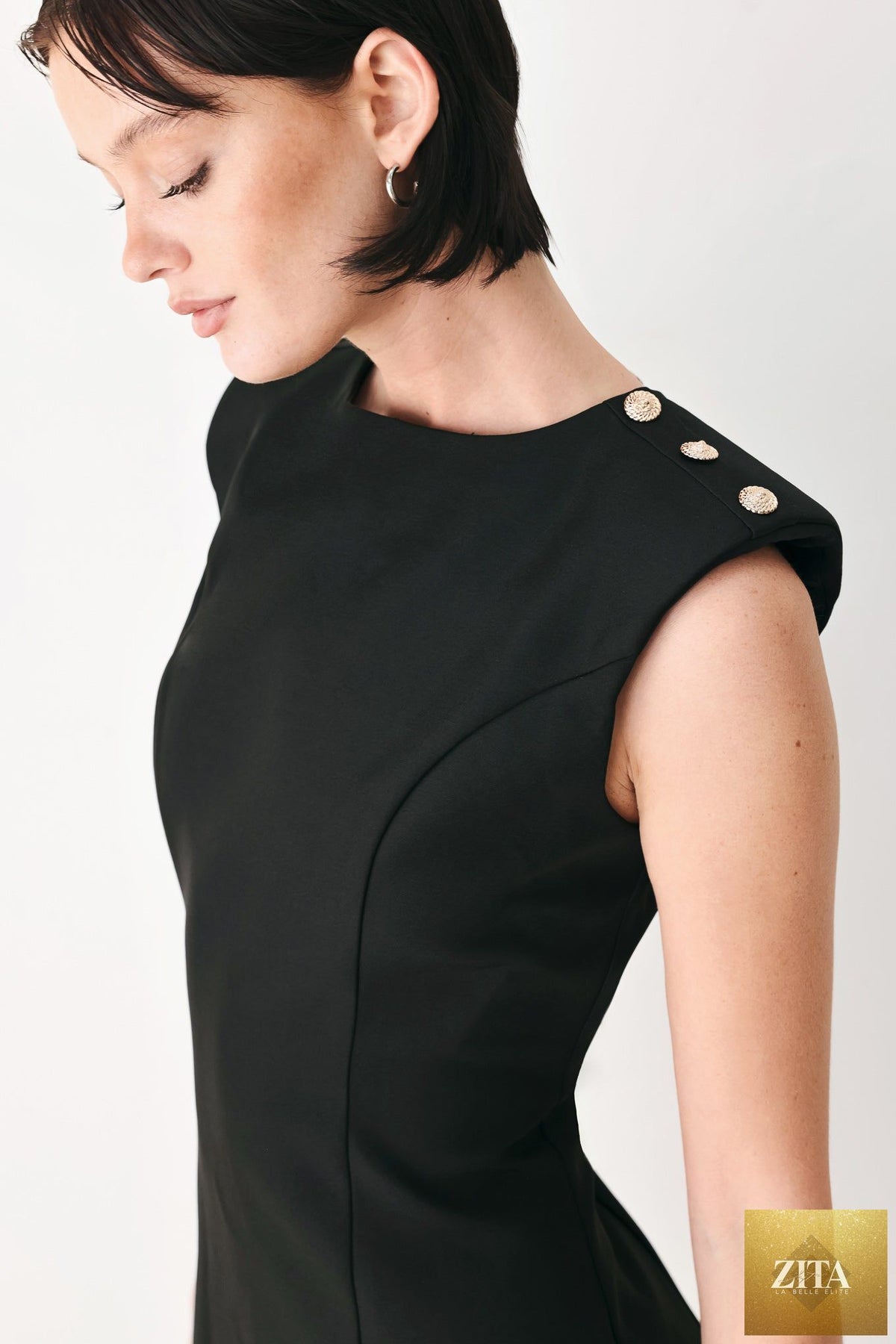 EBONY MODERN EDGE WOVEN MINI SHIFT DRESS
