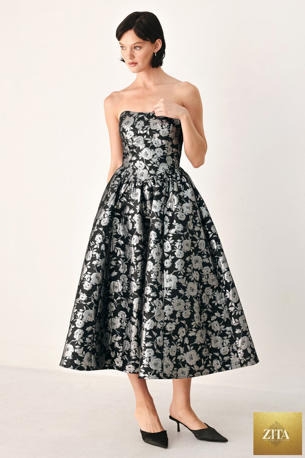 MIDNIGHT SPARKLE SWEETHEART MIDI DRESS