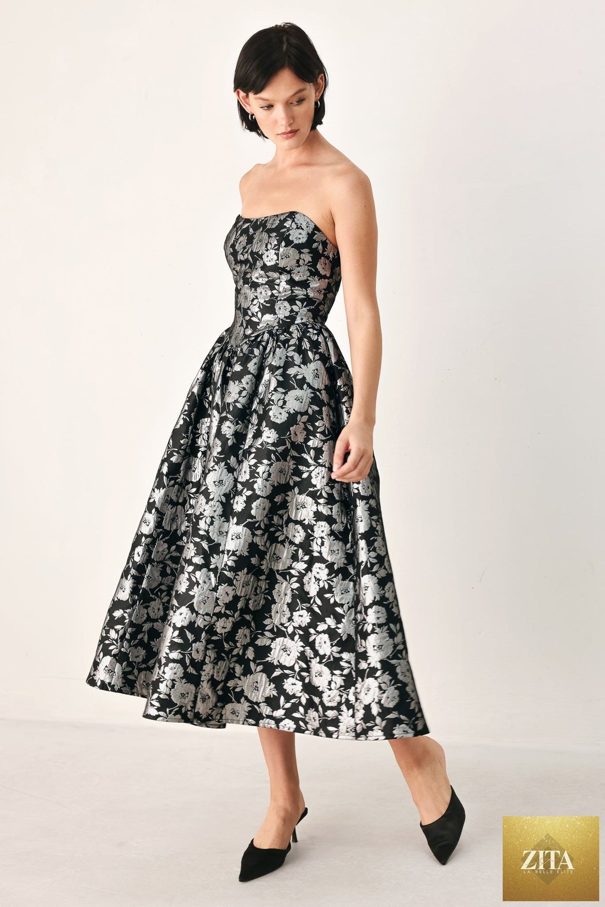 MIDNIGHT SPARKLE SWEETHEART MIDI DRESS