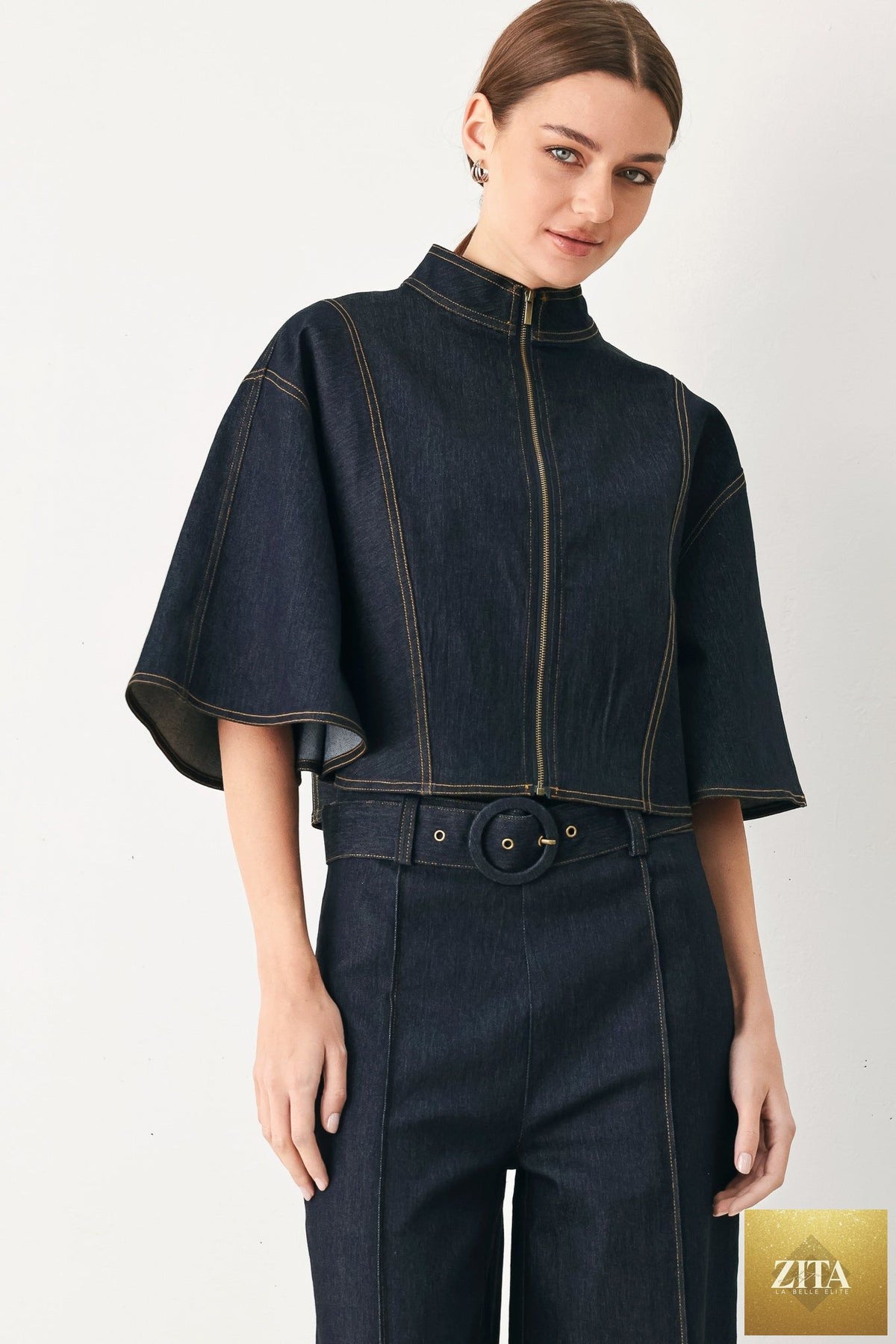 URBAN STITCH WIDE SLEEVE DENIM CAPELET TOP