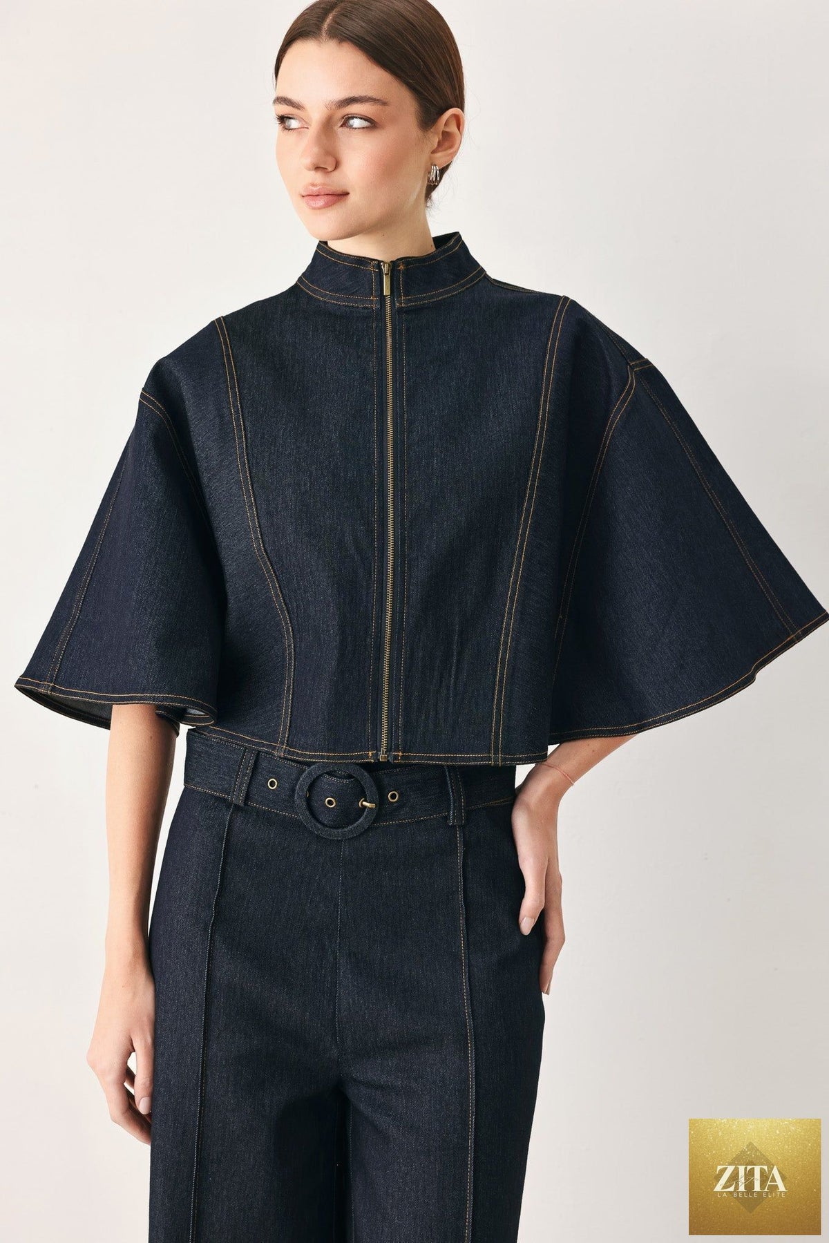 URBAN STITCH WIDE SLEEVE DENIM CAPELET TOP