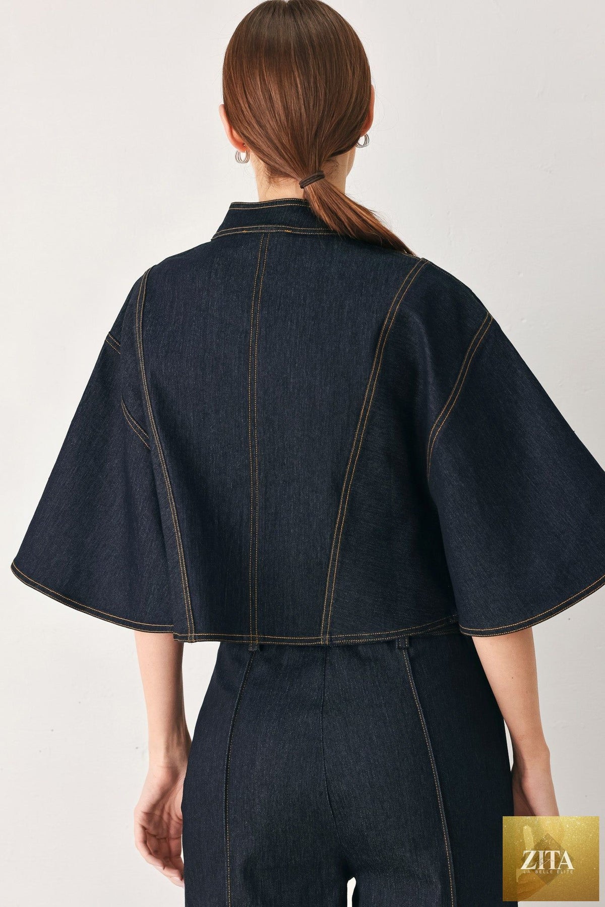 URBAN STITCH WIDE SLEEVE DENIM CAPELET TOP