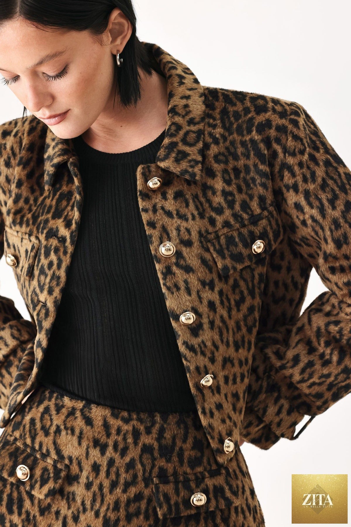 HERITAGE EDGE BROWN/BLACK WOOL-BLEND CROPPED JACKET