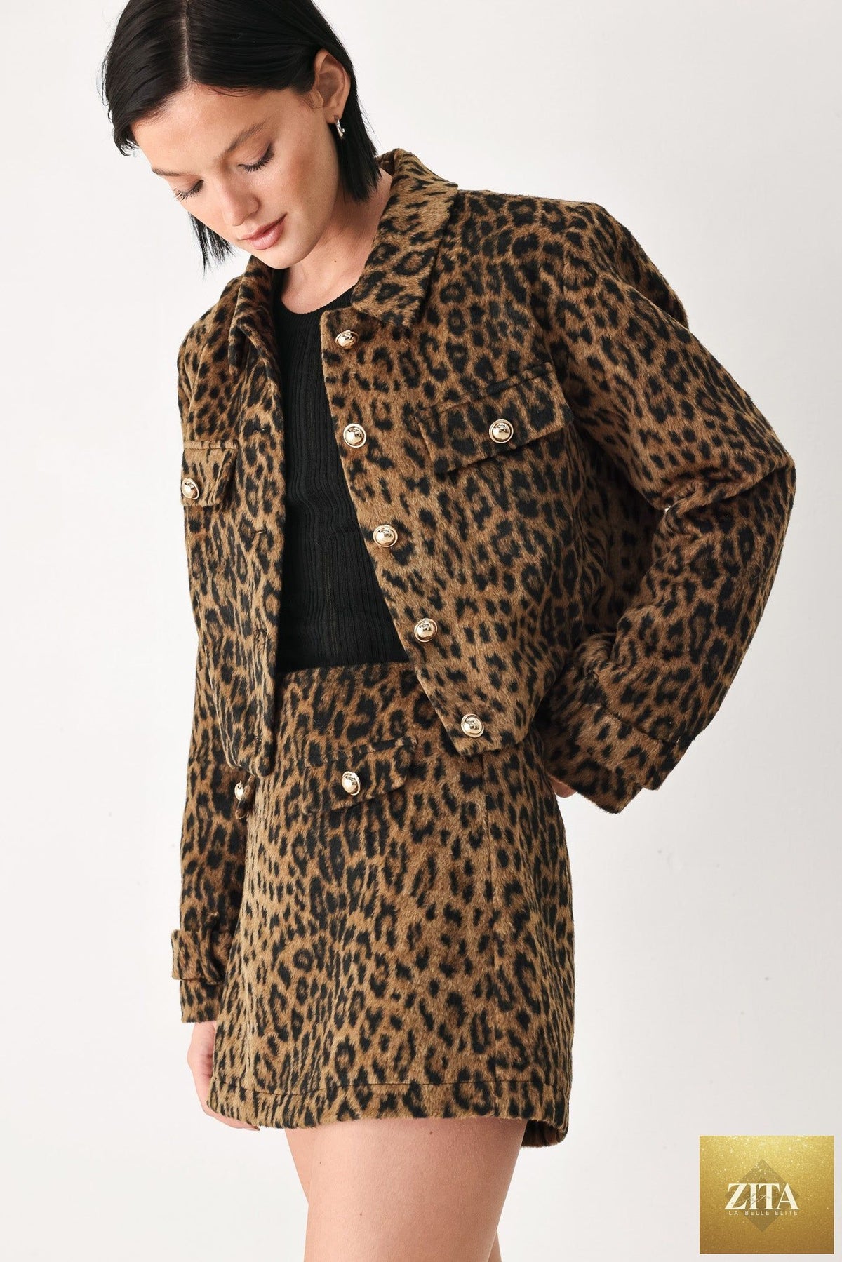 HERITAGE EDGE BROWN/BLACK WOOL-BLEND CROPPED JACKET